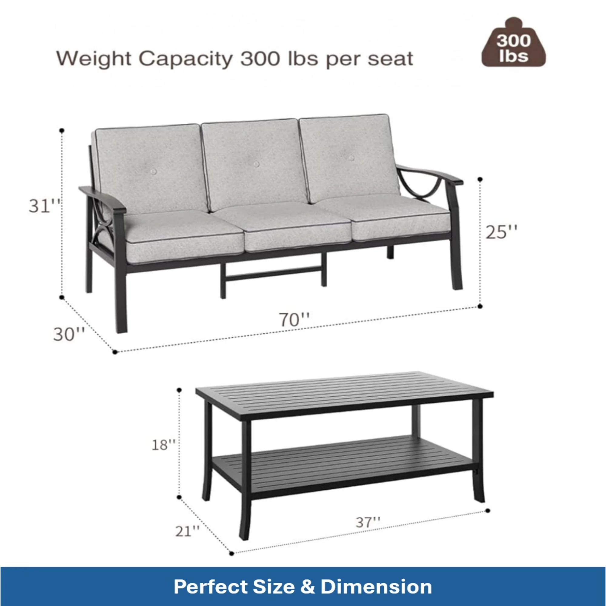 Patio Furniture Set With Coffee Table And Cushions For Backyard - Image 34