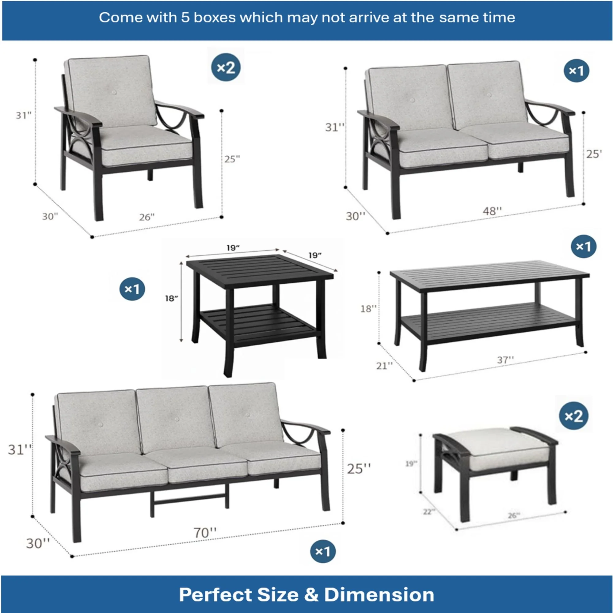 Patio Furniture Set With Coffee Table And Cushions For Backyard - Image 52
