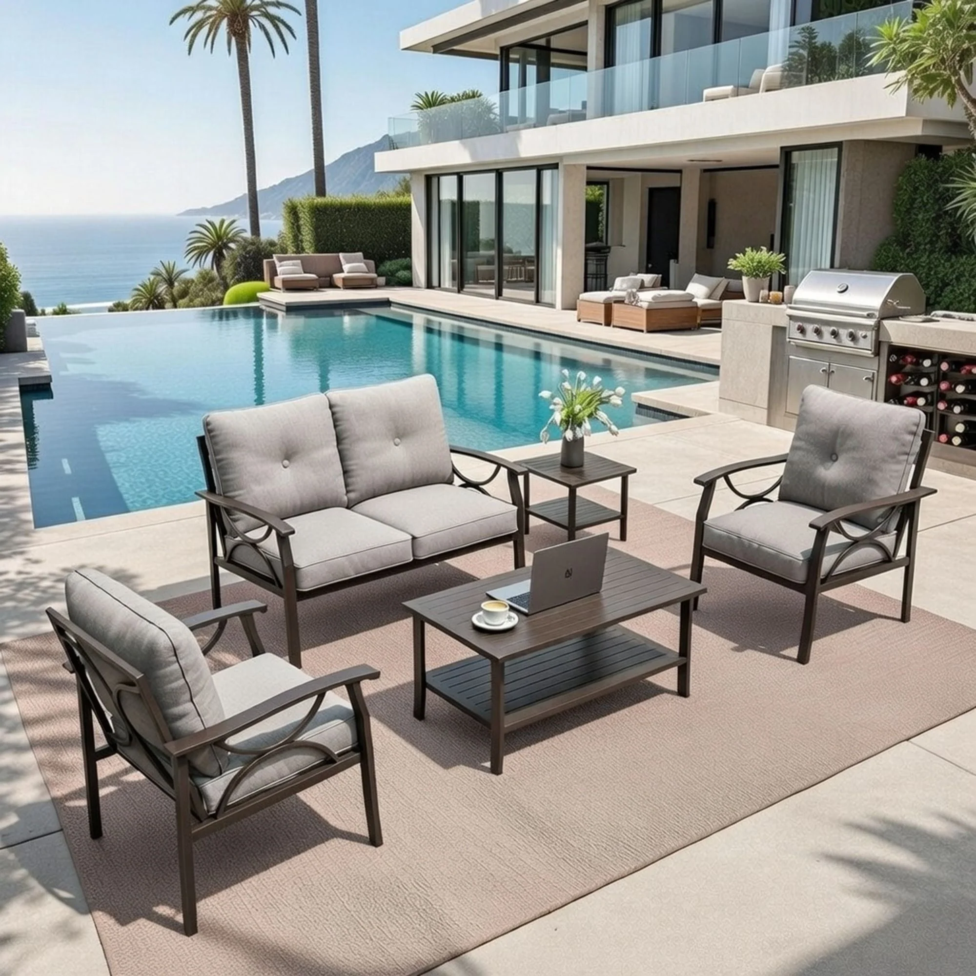 Patio Furniture Set With Coffee Table And Cushions For Backyard - Image 53