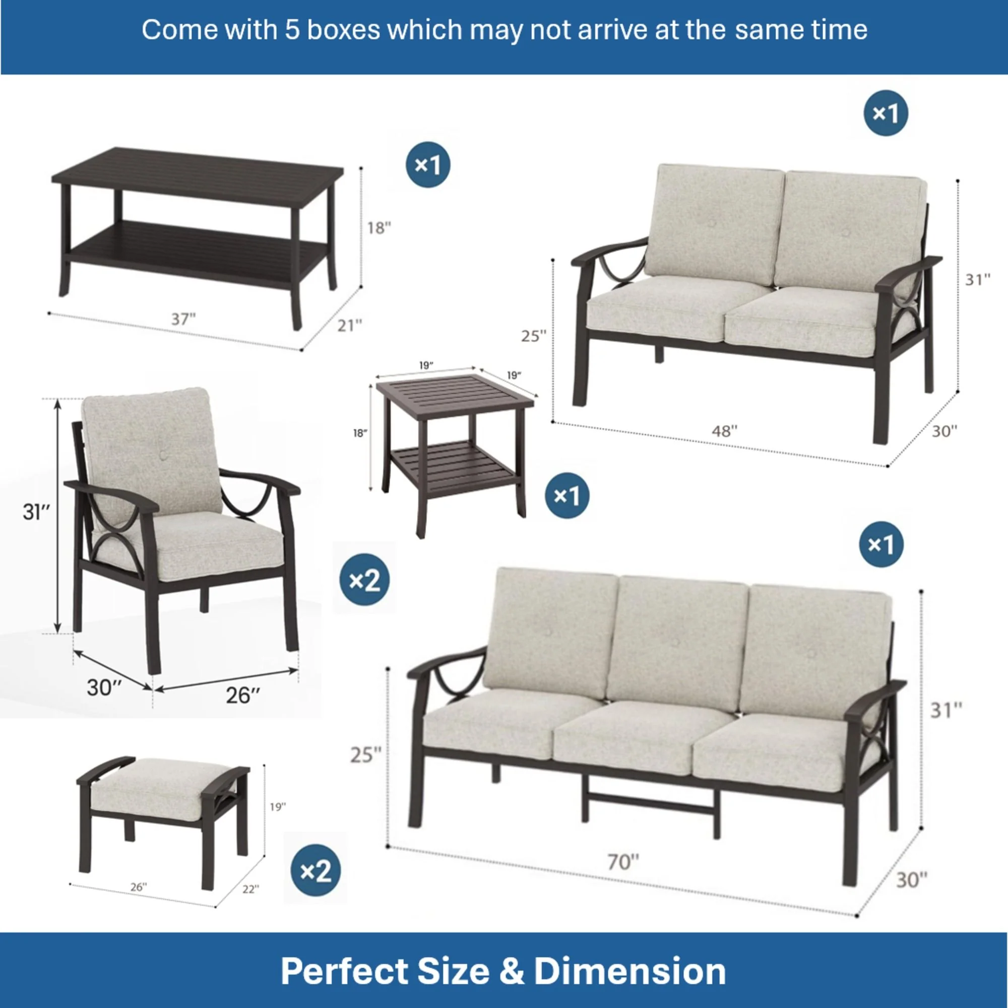 Patio Furniture Set With Coffee Table And Cushions For Backyard - Image 68