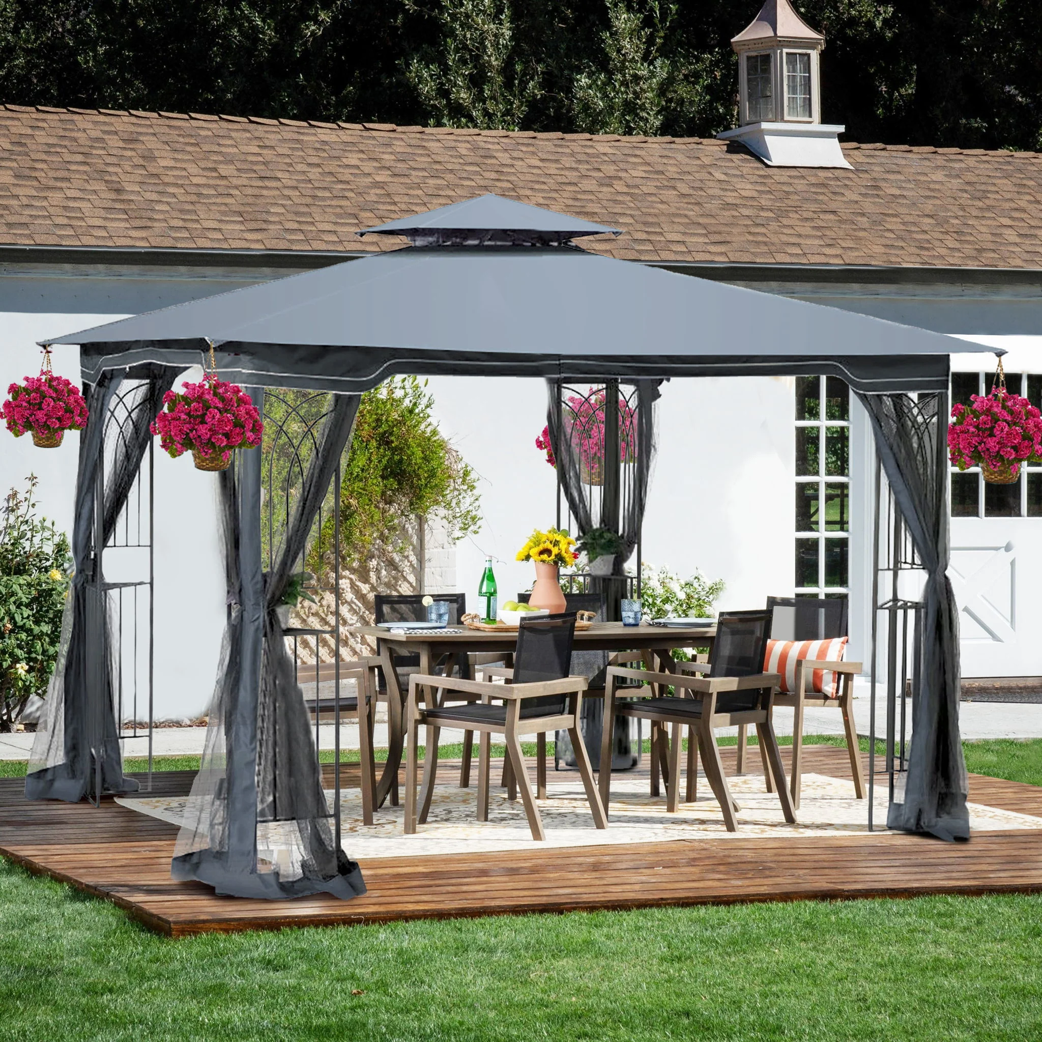 Patio Gazebo Tent With Ventilated Double Roof And Mosquito Net - Image 26