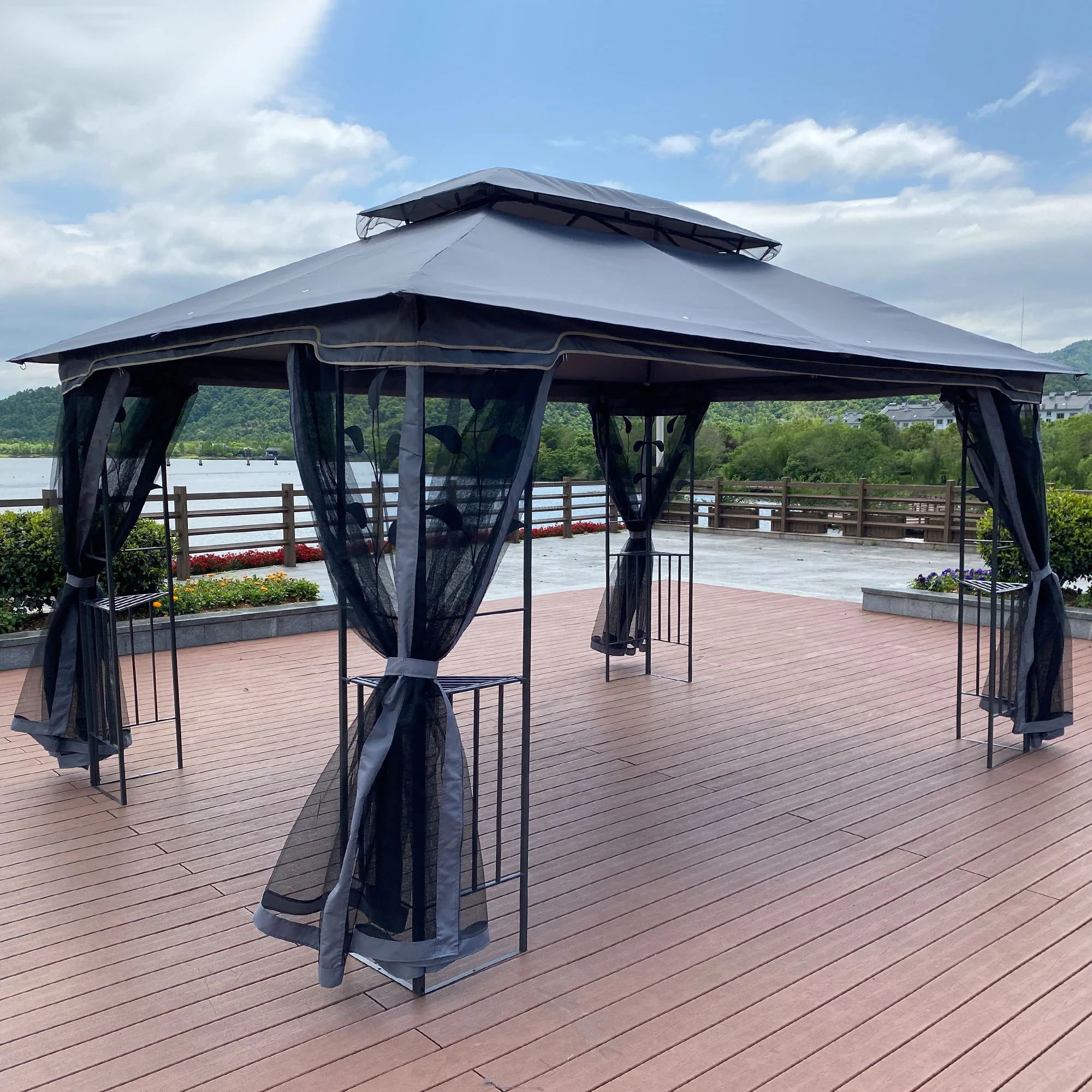 Patio Gazebo Tent With Ventilated Double Roof And Mosquito Net For Backyard Or Garden - Image 13