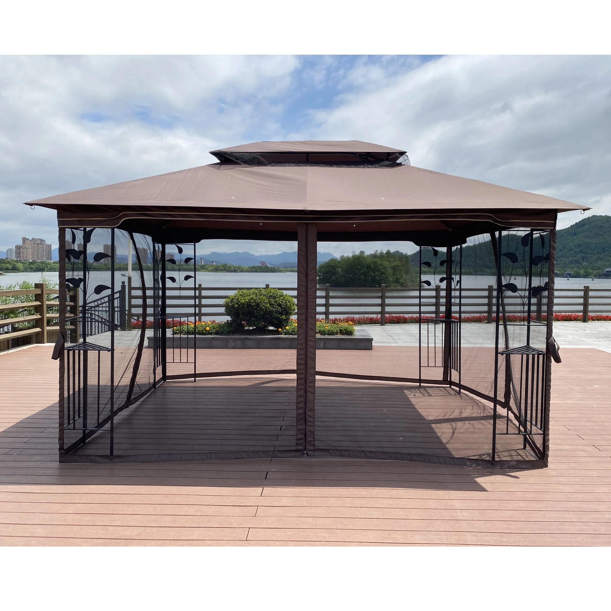 Patio Gazebo Tent With Ventilated Double Roof And Mosquito Net For Backyard Or Garden - Image 6