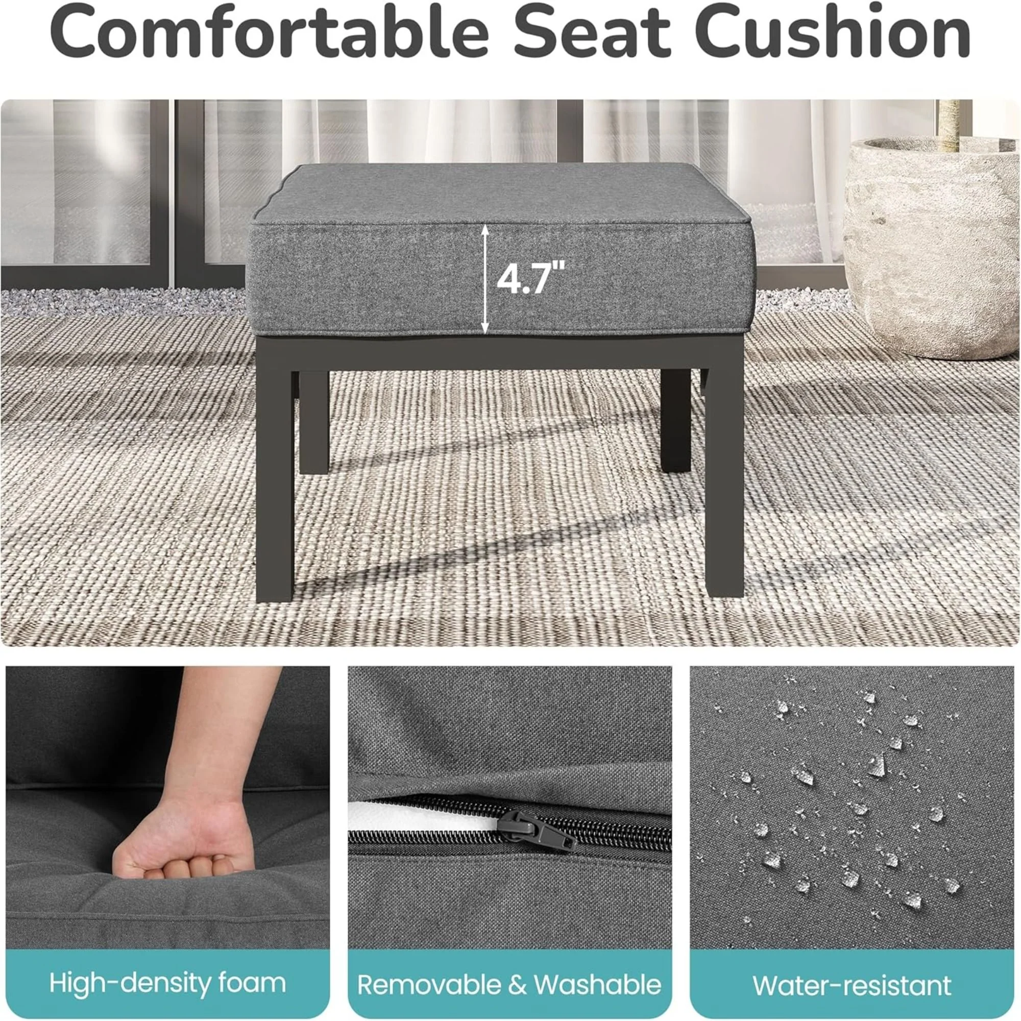Patio Ottomans With Cushions, All-Weather Footrests (Set of 2) - Image 6