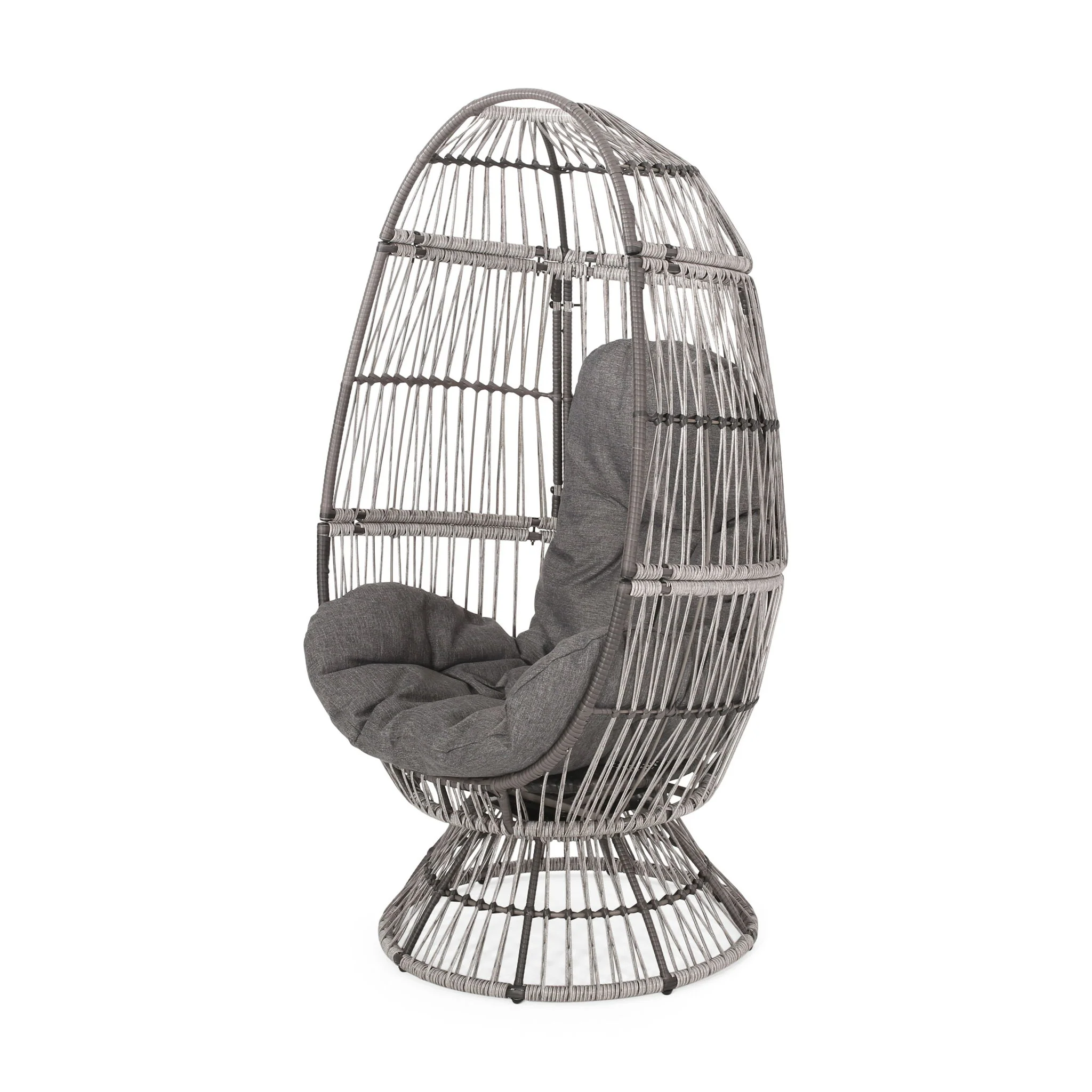 Patio Swivel Basket Egg Chair With Cushion - Image 8