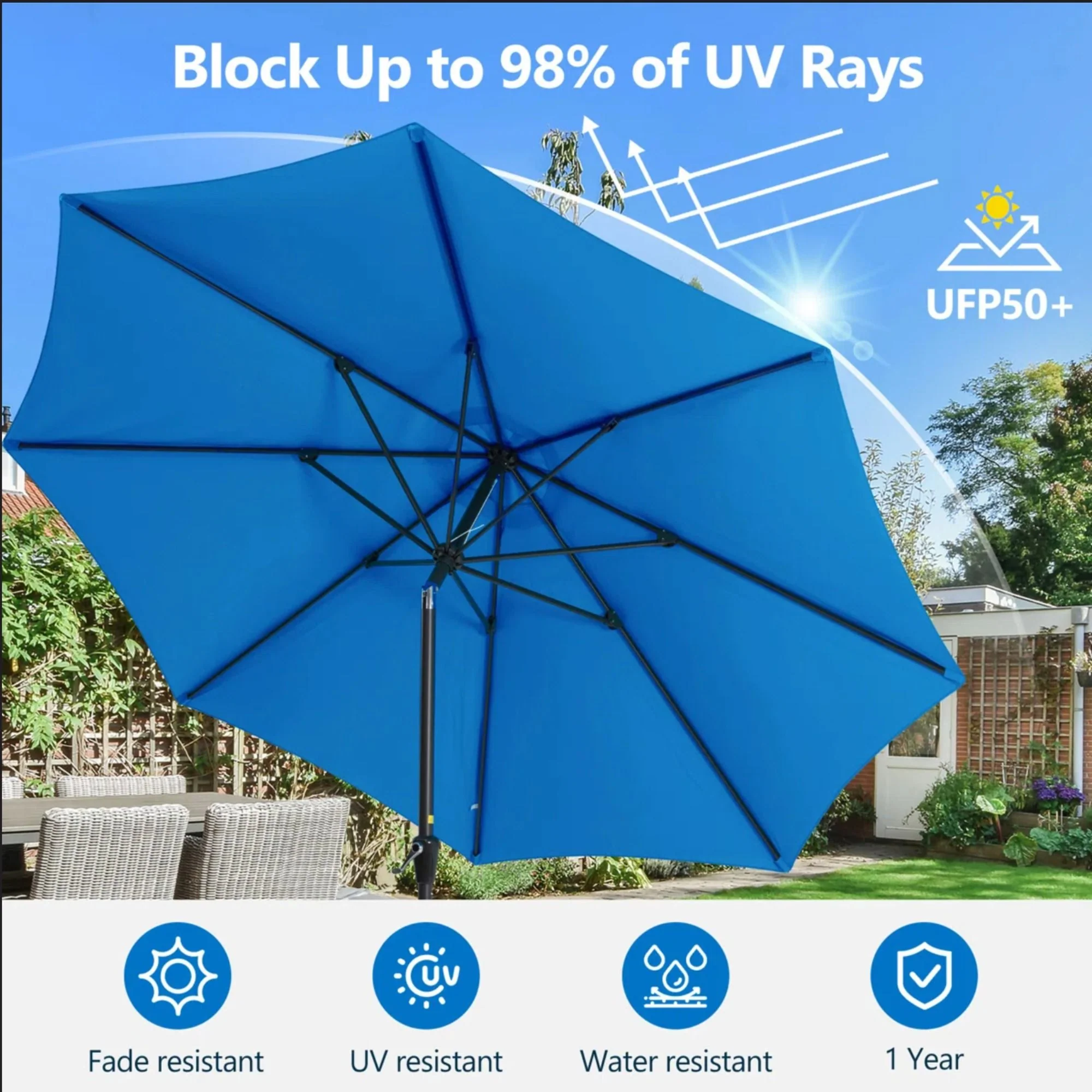 Patio Umbrella With Crank Lift And Tilt, UV-Resistant Canopy - Image 7