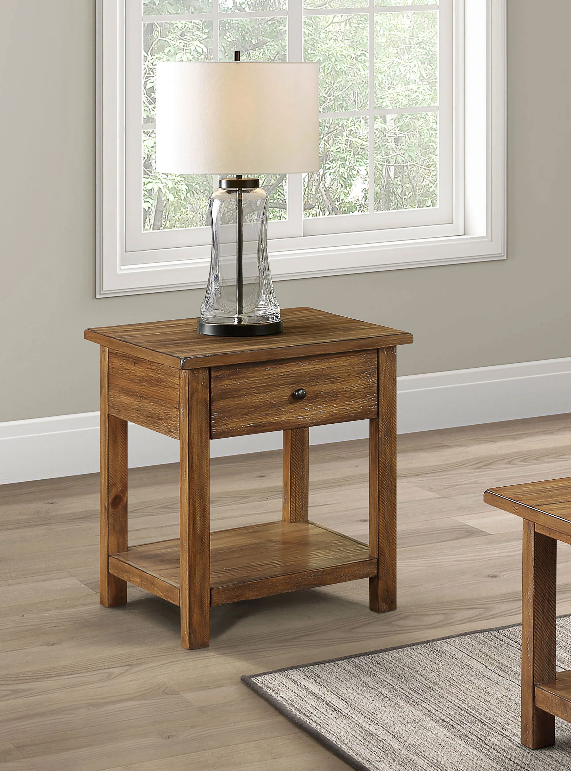 Payne 1-Drawer Wood End Table with Shelf, Distressed Brown - Image 3
