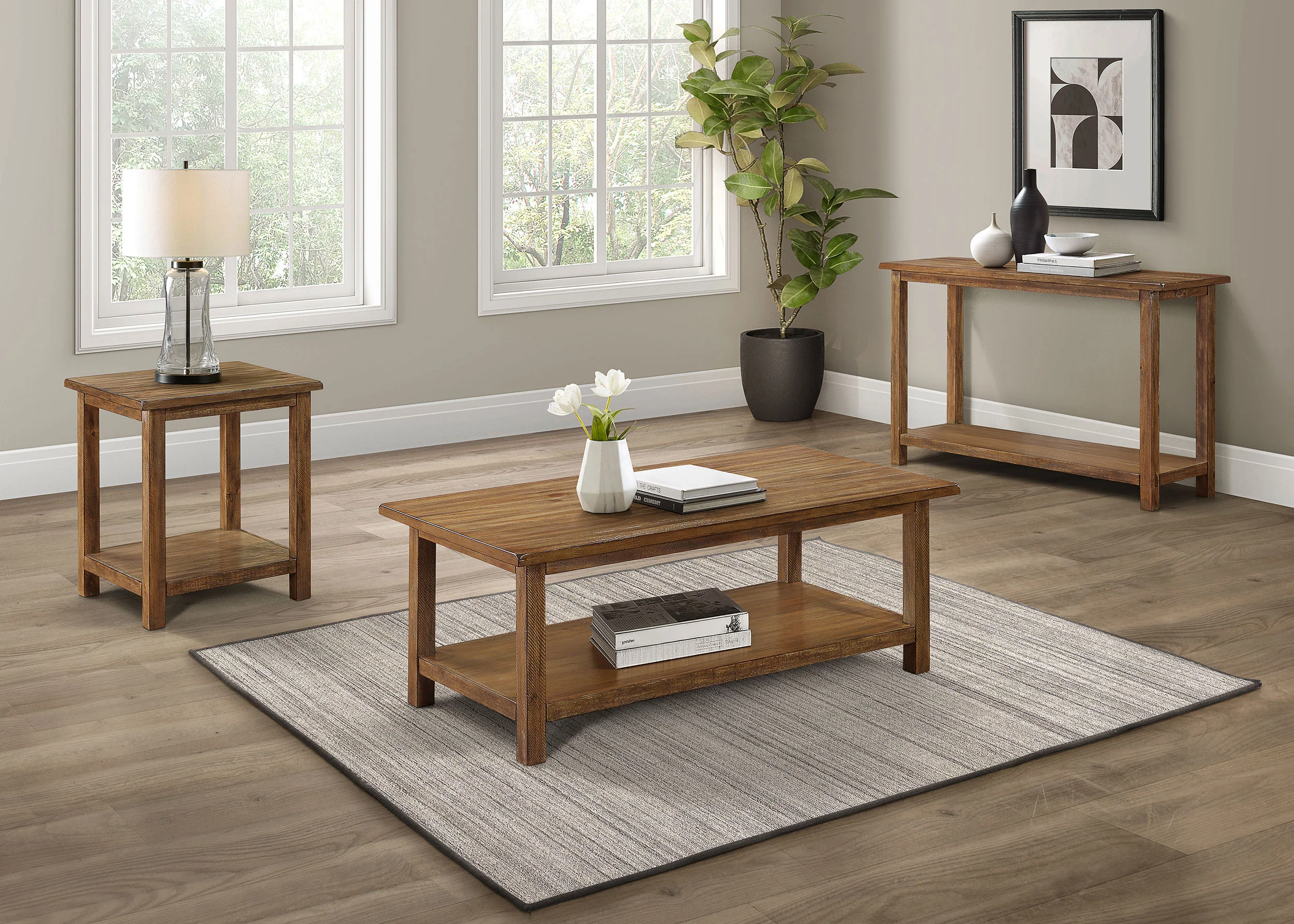 Payne Wood Coffee Table with Shelf, Distressed Brown - Image 6