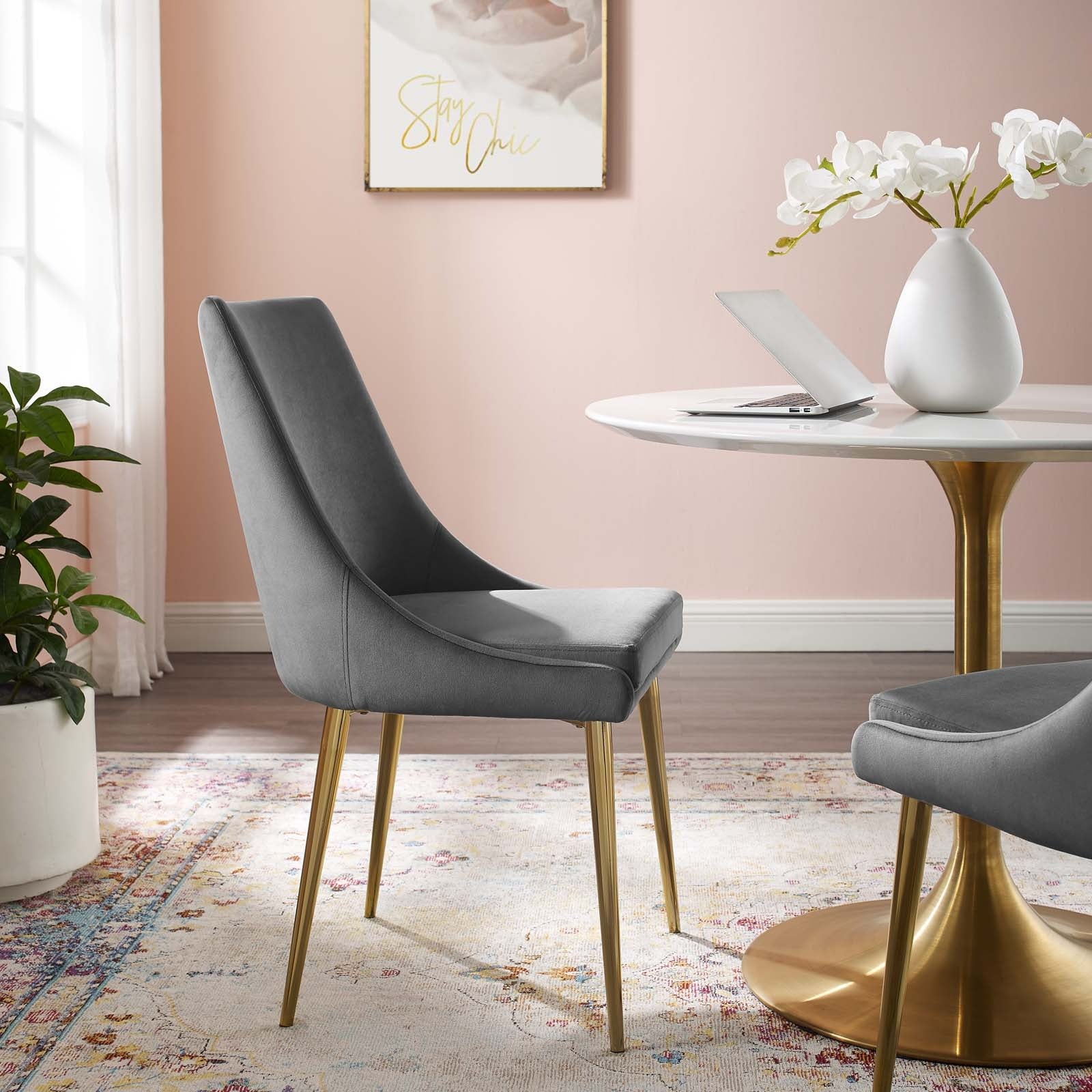 Performance Velvet Accent Dining Chair with Gold Legs - Image 15