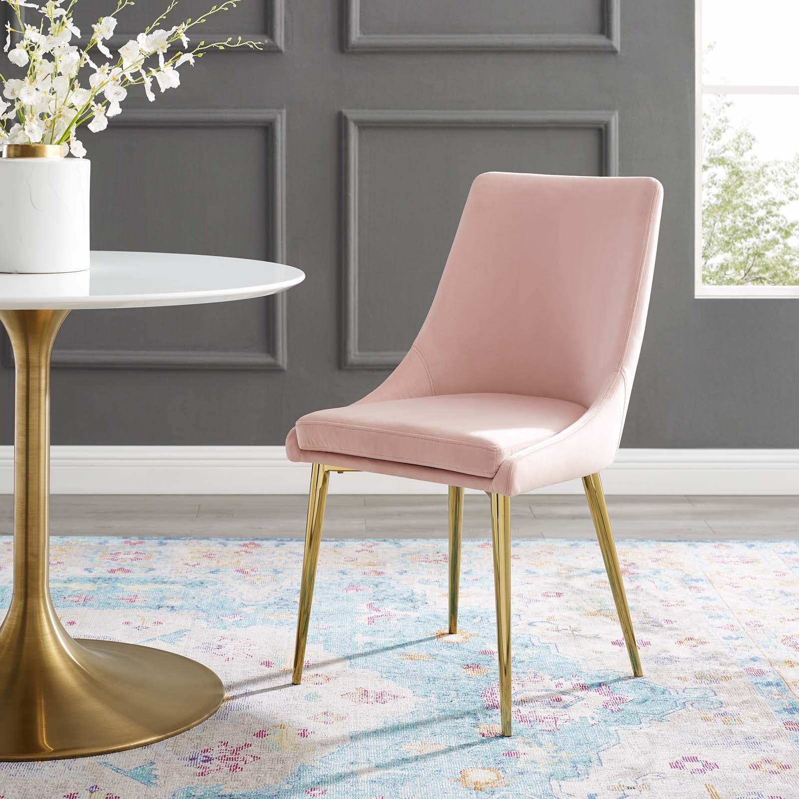 Performance Velvet Accent Dining Chair with Gold Legs - Image 25