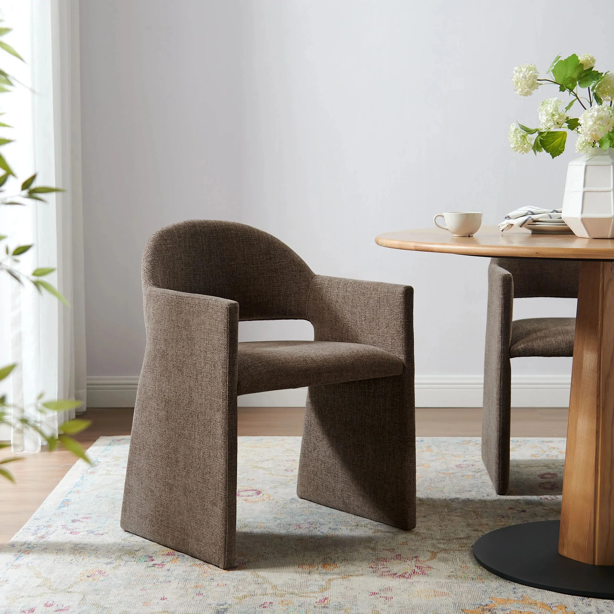 Performance Velvet Barrel Dining Armchair with Curved Back - Image 68