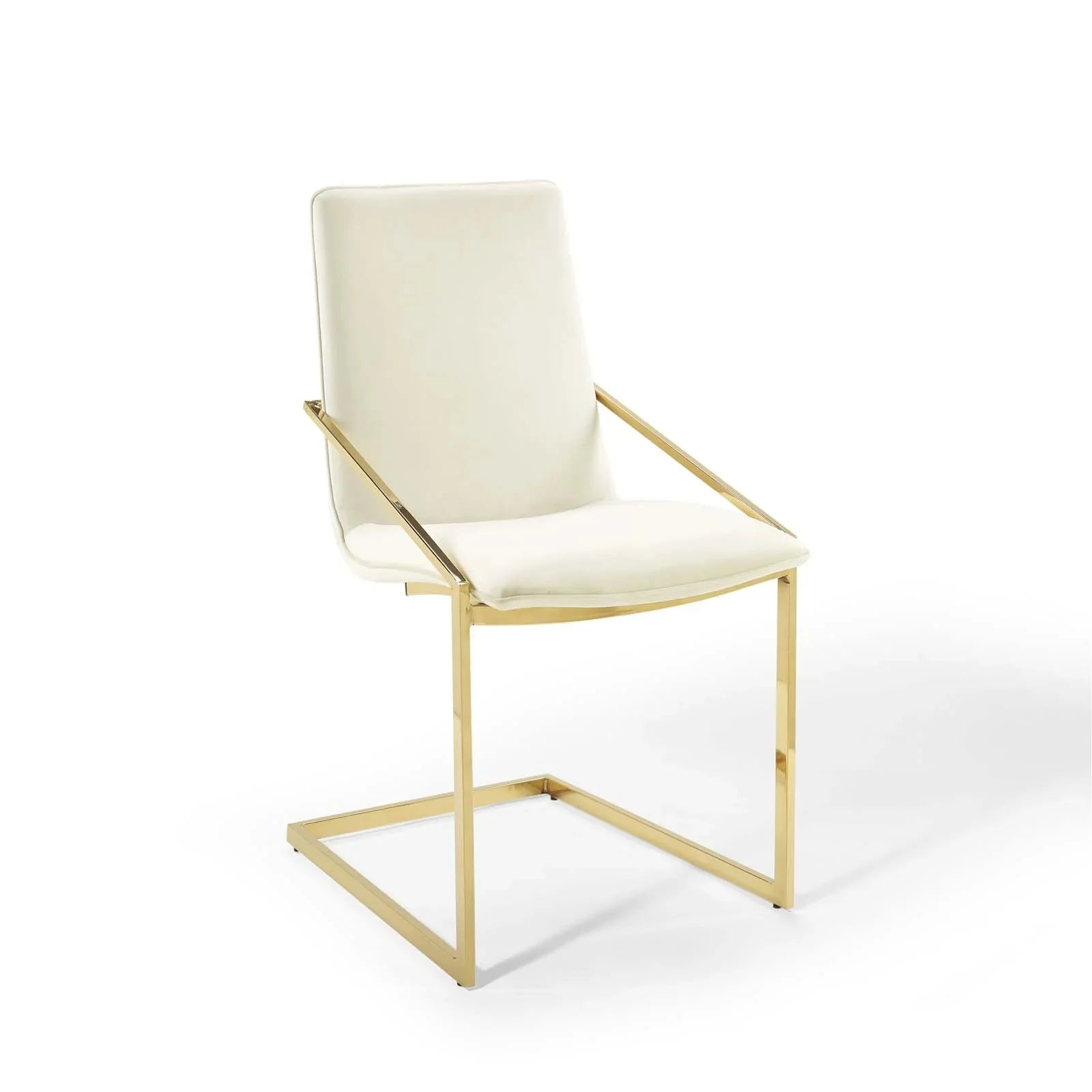 Performance Velvet Dining Armchair with Gold Geometric Frame - Image 11