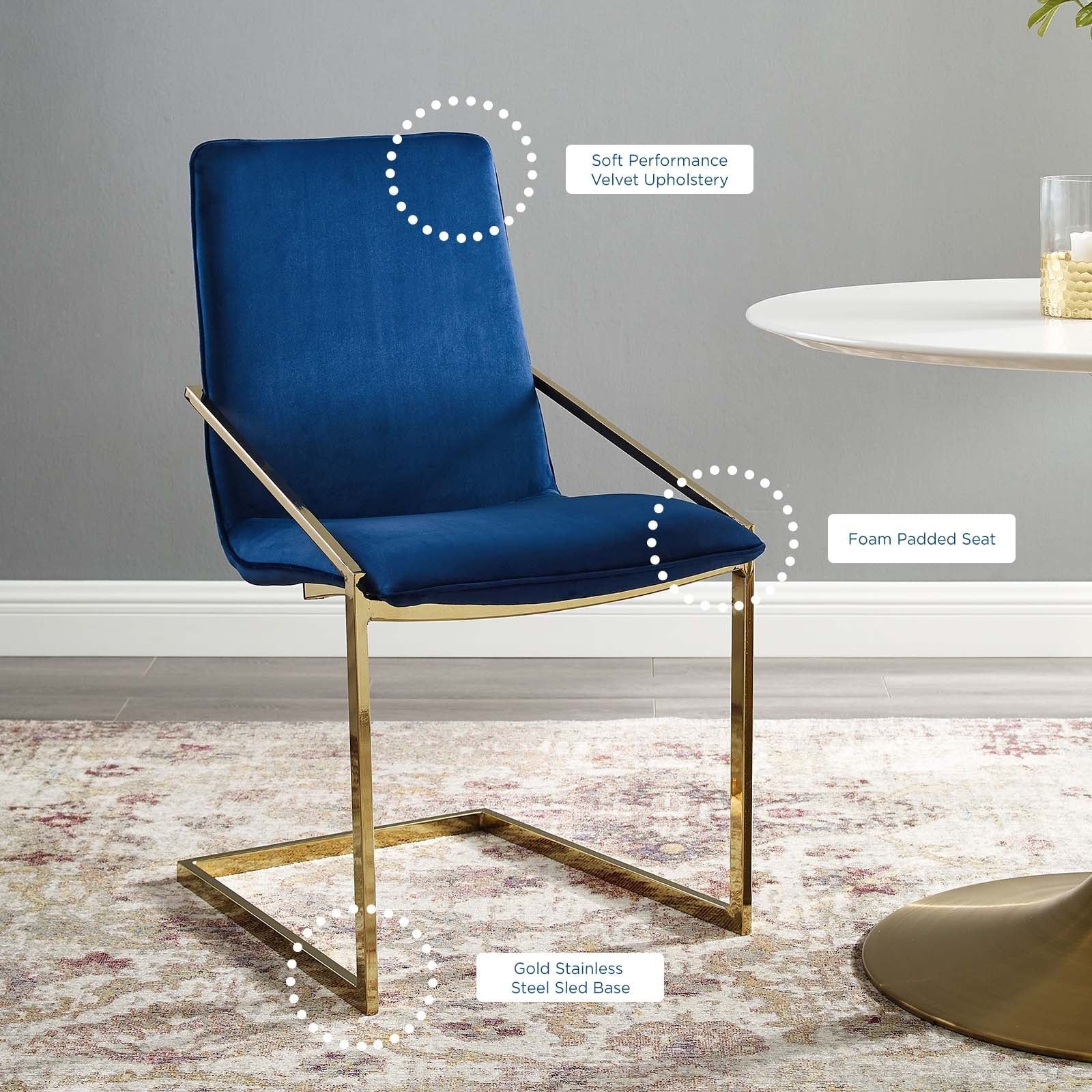 Performance Velvet Dining Armchair with Gold Geometric Frame - Image 26