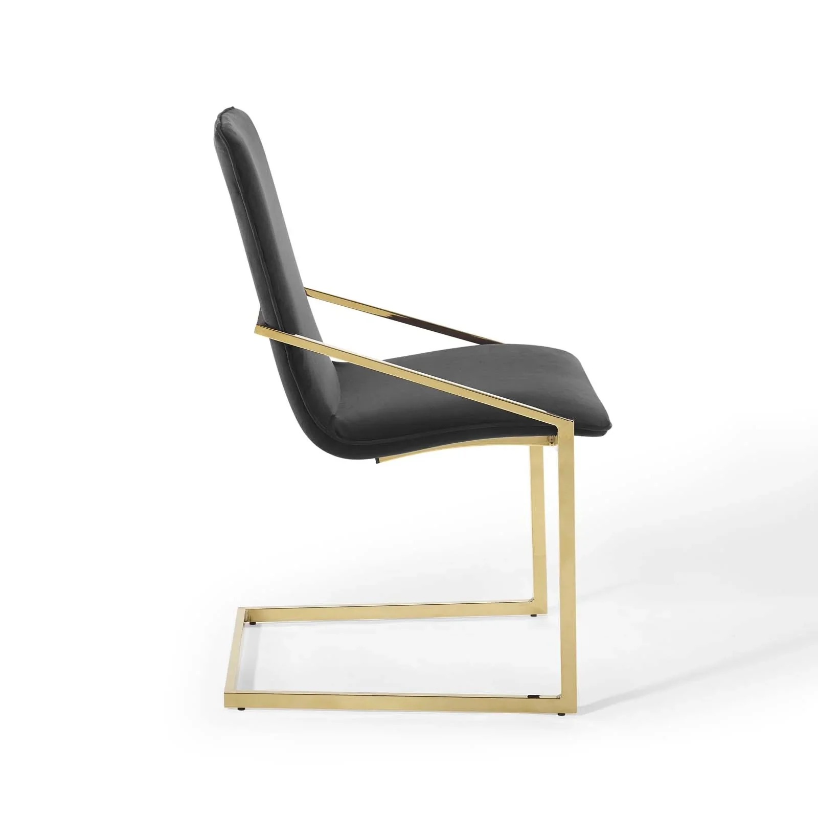 Performance Velvet Dining Armchair with Gold Geometric Frame - Image 4