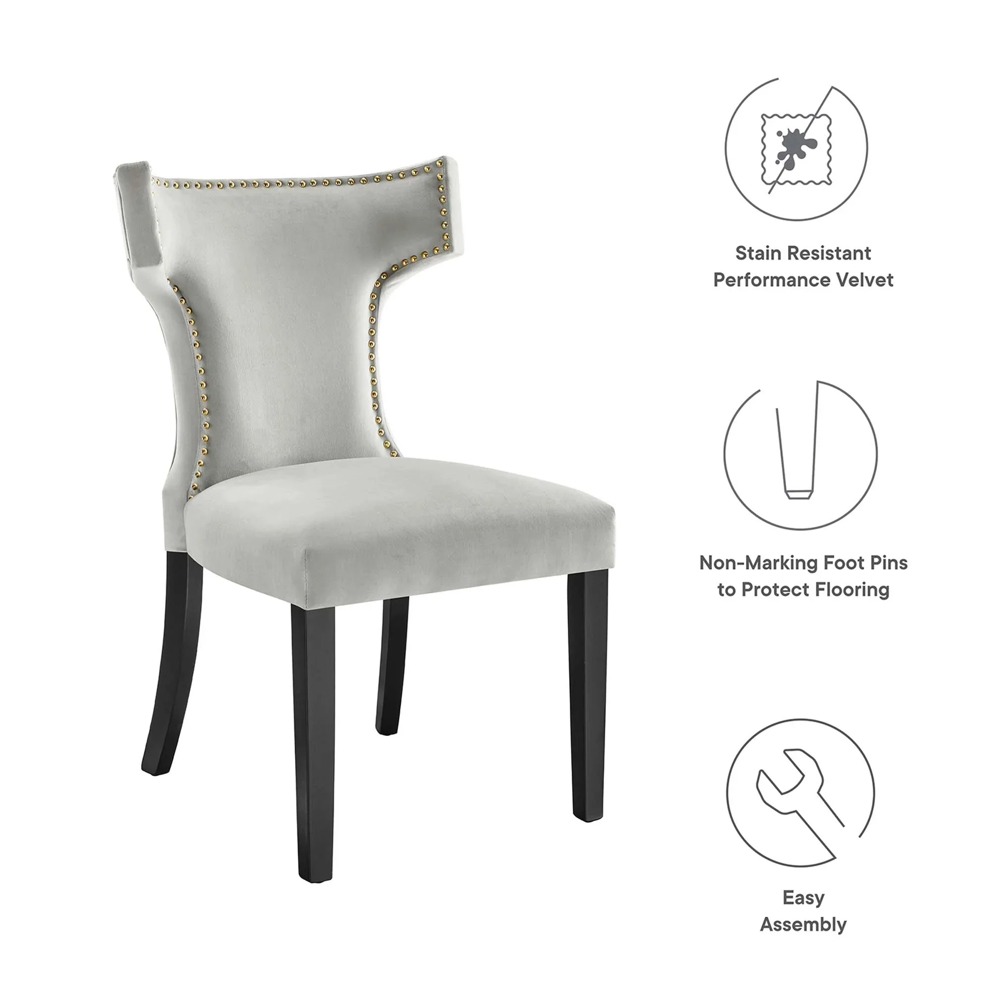 Performance Velvet Dining Side Chair Set with Nailhead Trim – Set of 2 - Image 13