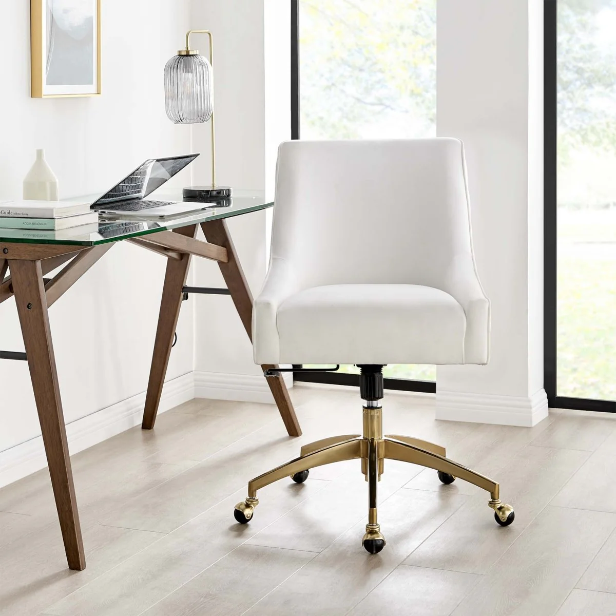 Performance Velvet Office Chair with Gold Base — Modern Luxury Desk Seating - Image 17