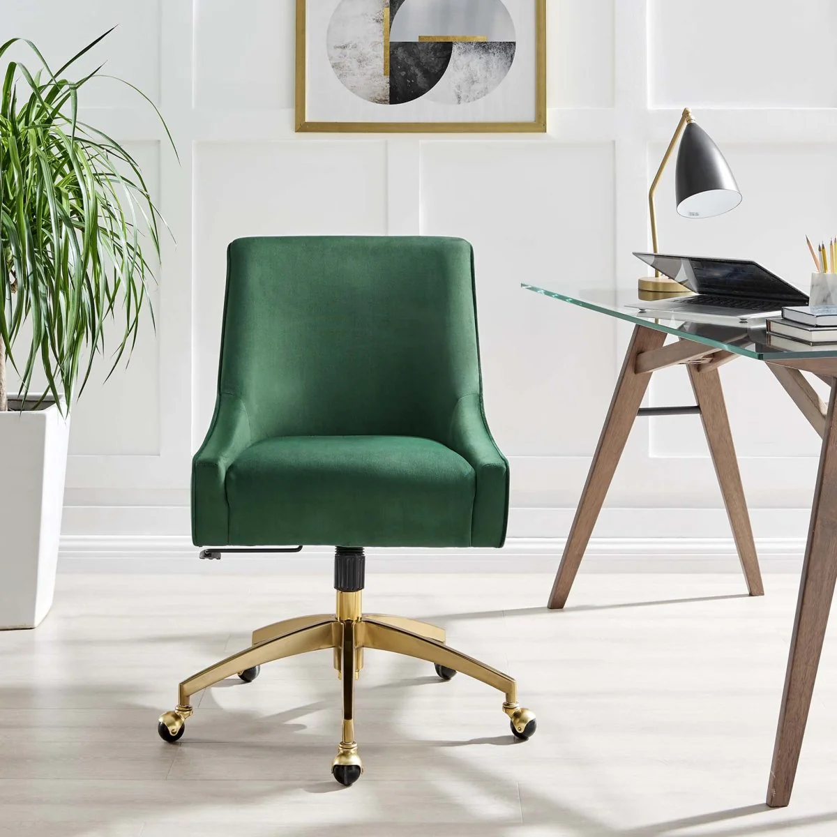 Performance Velvet Office Chair with Gold Base — Plush Upholstery and Sleek Design - Image 10