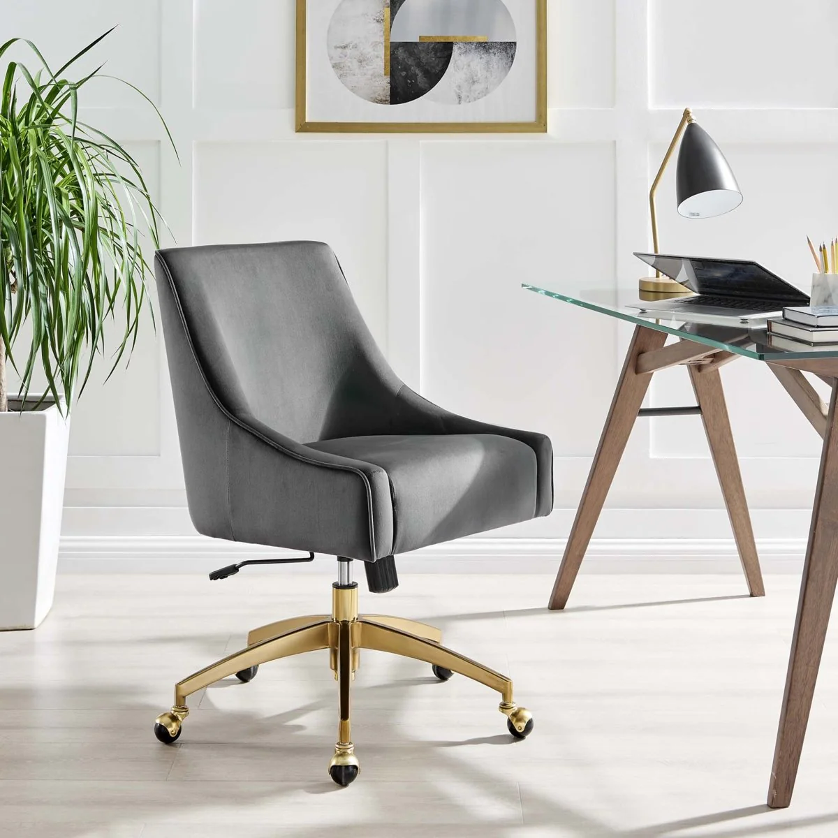 Performance Velvet Office Chair with Gold Base — Plush Upholstery and Sleek Design - Image 28