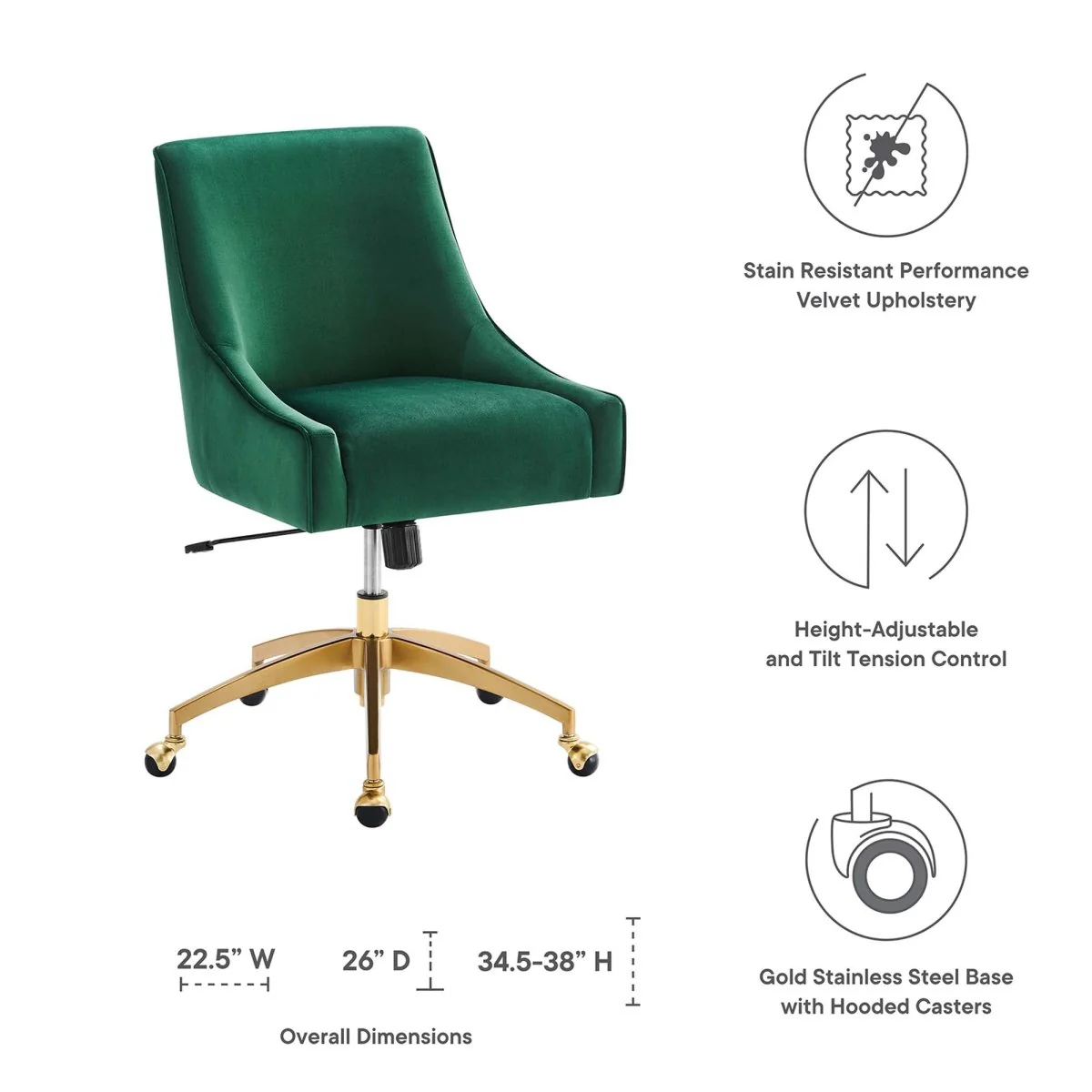 Performance Velvet Office Chair with Gold Base — Plush Upholstery and Sleek Design - Image 9