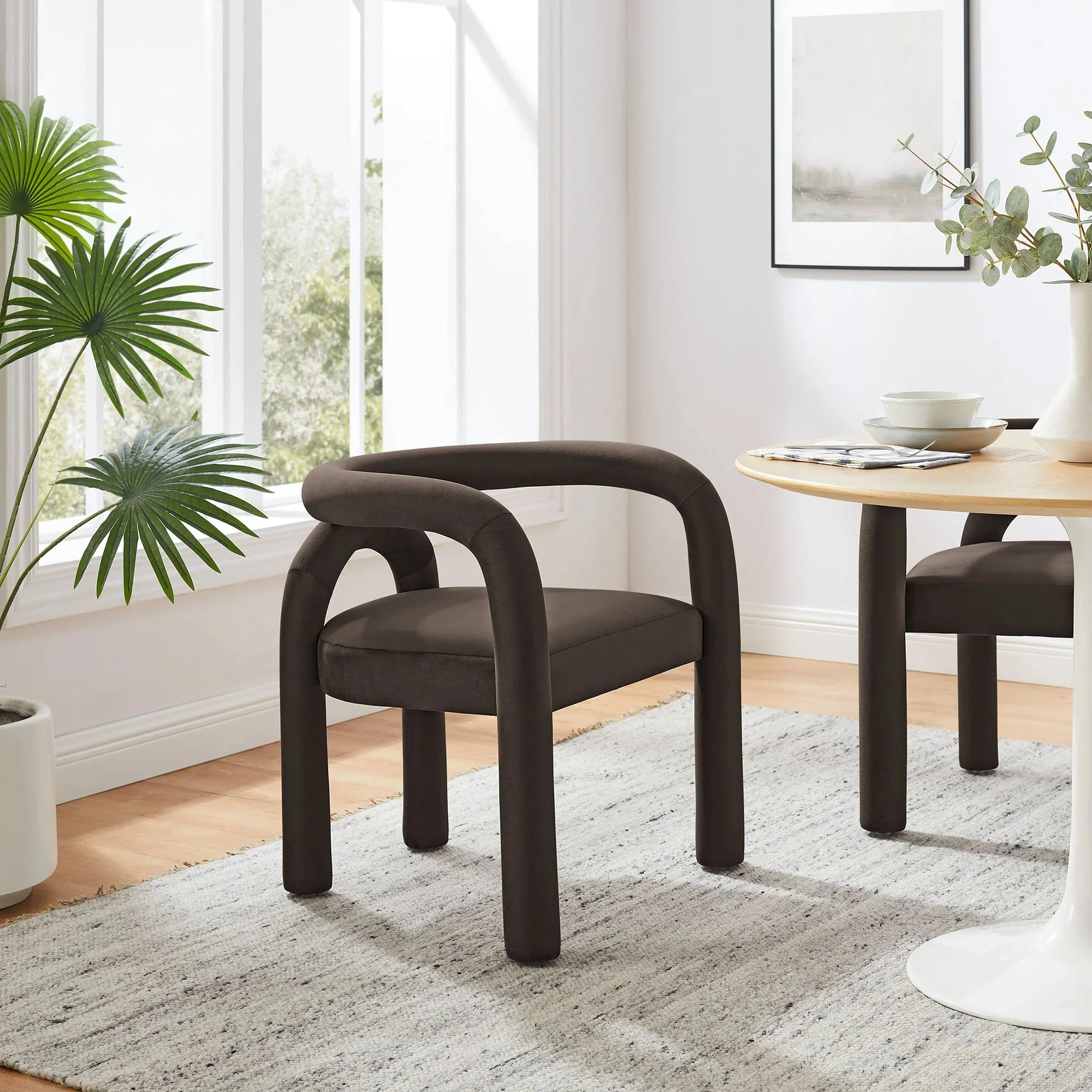 Performance Velvet Open Back Dining Armchair with Arch Back - Image 13
