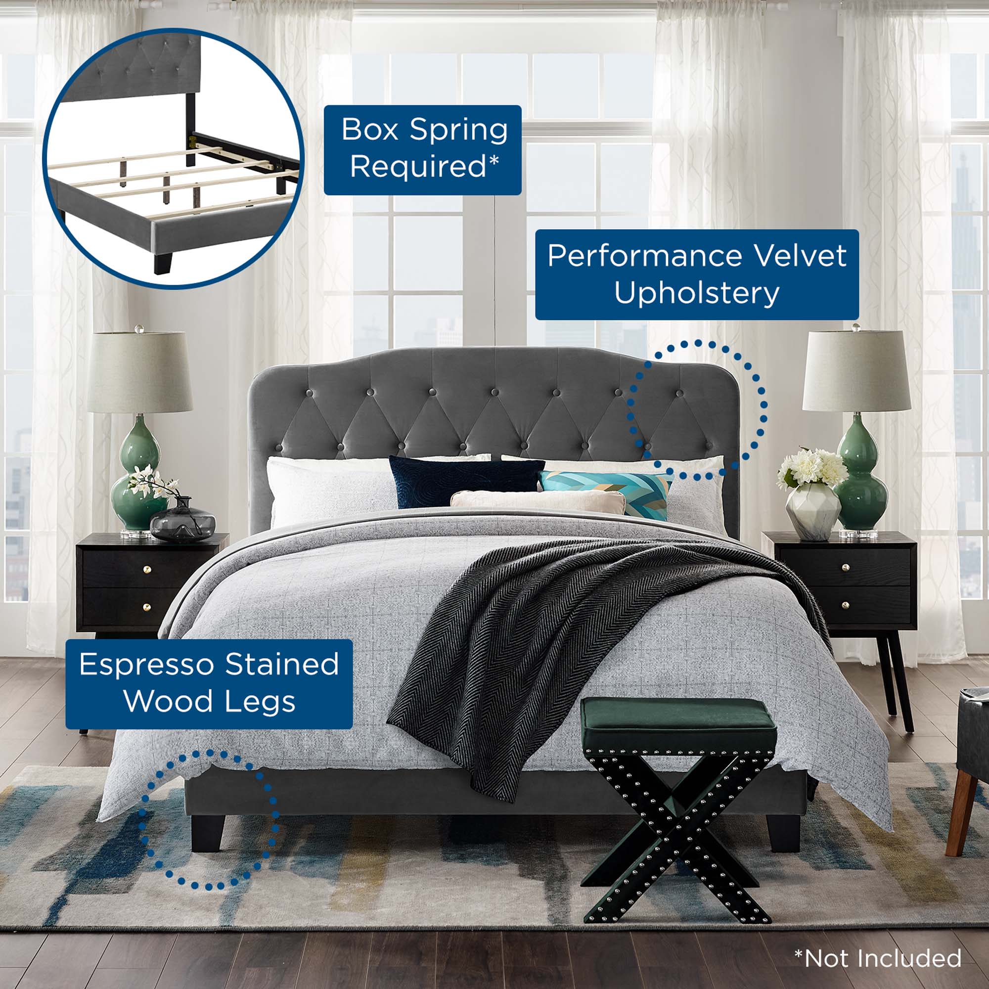 Performance Velvet Padded Button Tufted Platform Bed - Image 12