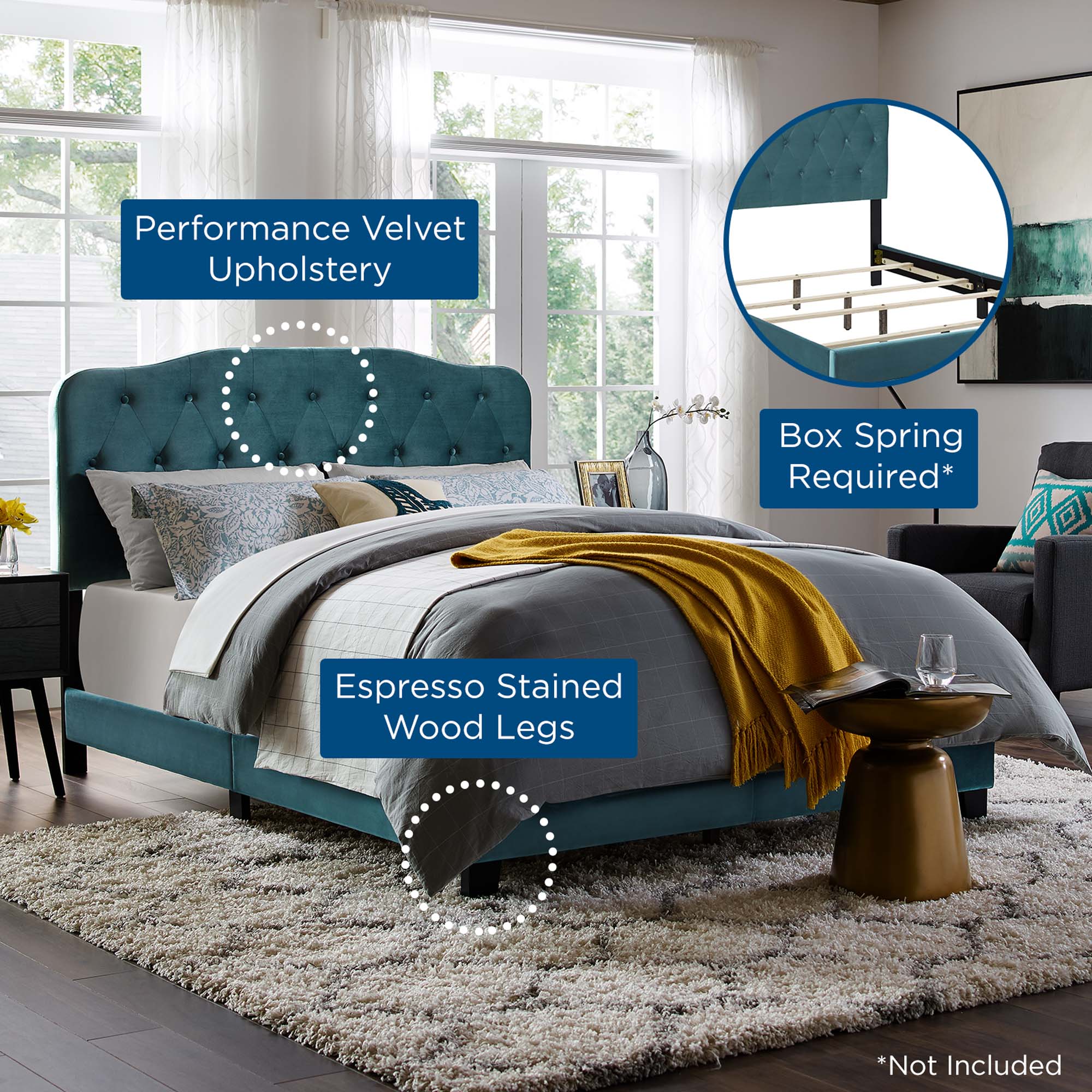 Performance Velvet Padded Button Tufted Platform Bed - Image 17