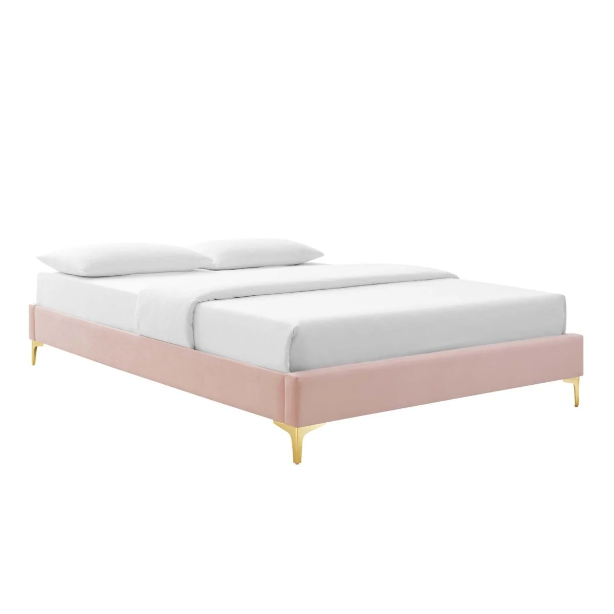 Performance Velvet Platform Bed Frame with Gold Metal Legs - Image 11
