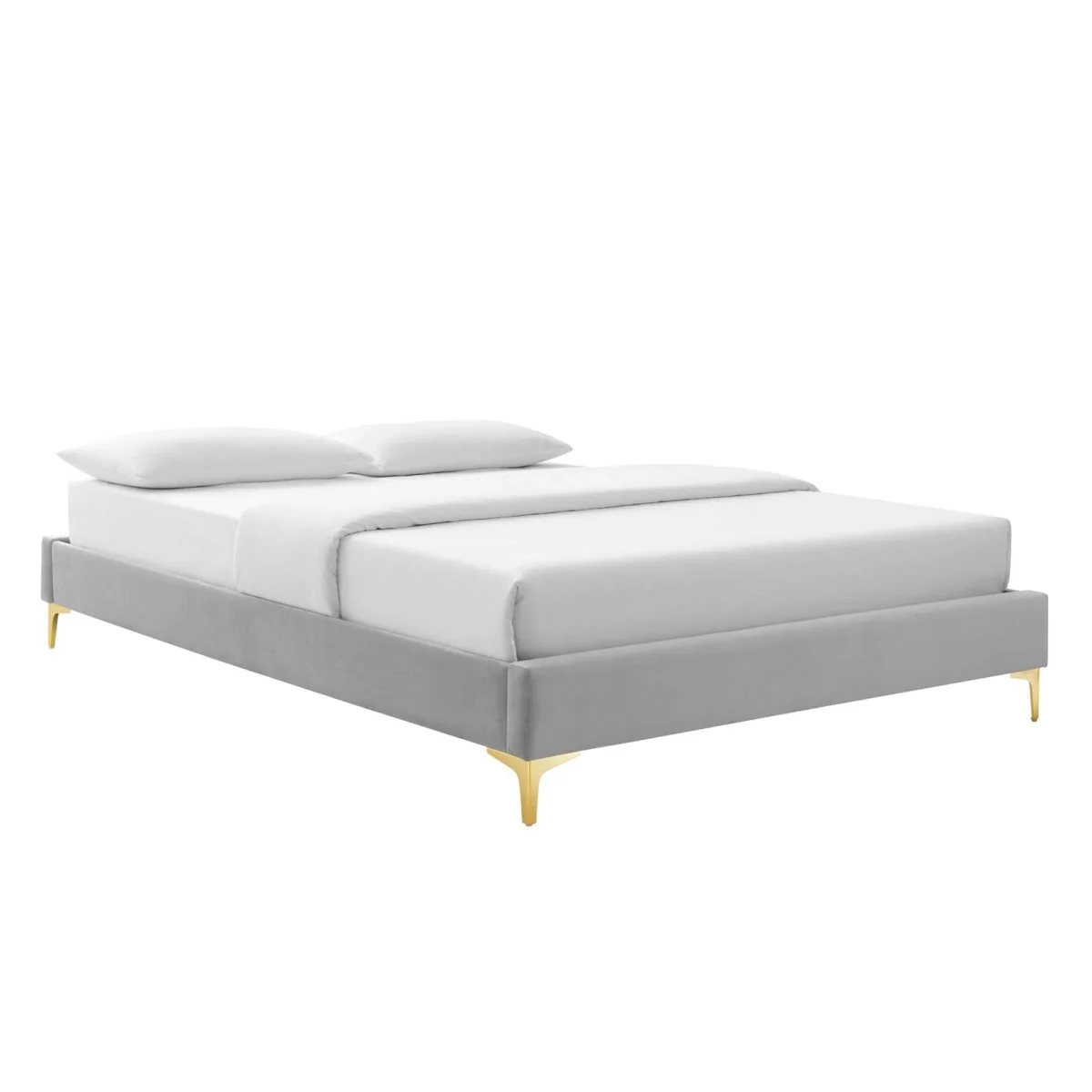 Performance Velvet Platform Bed Frame with Gold Metal Legs - Image 21