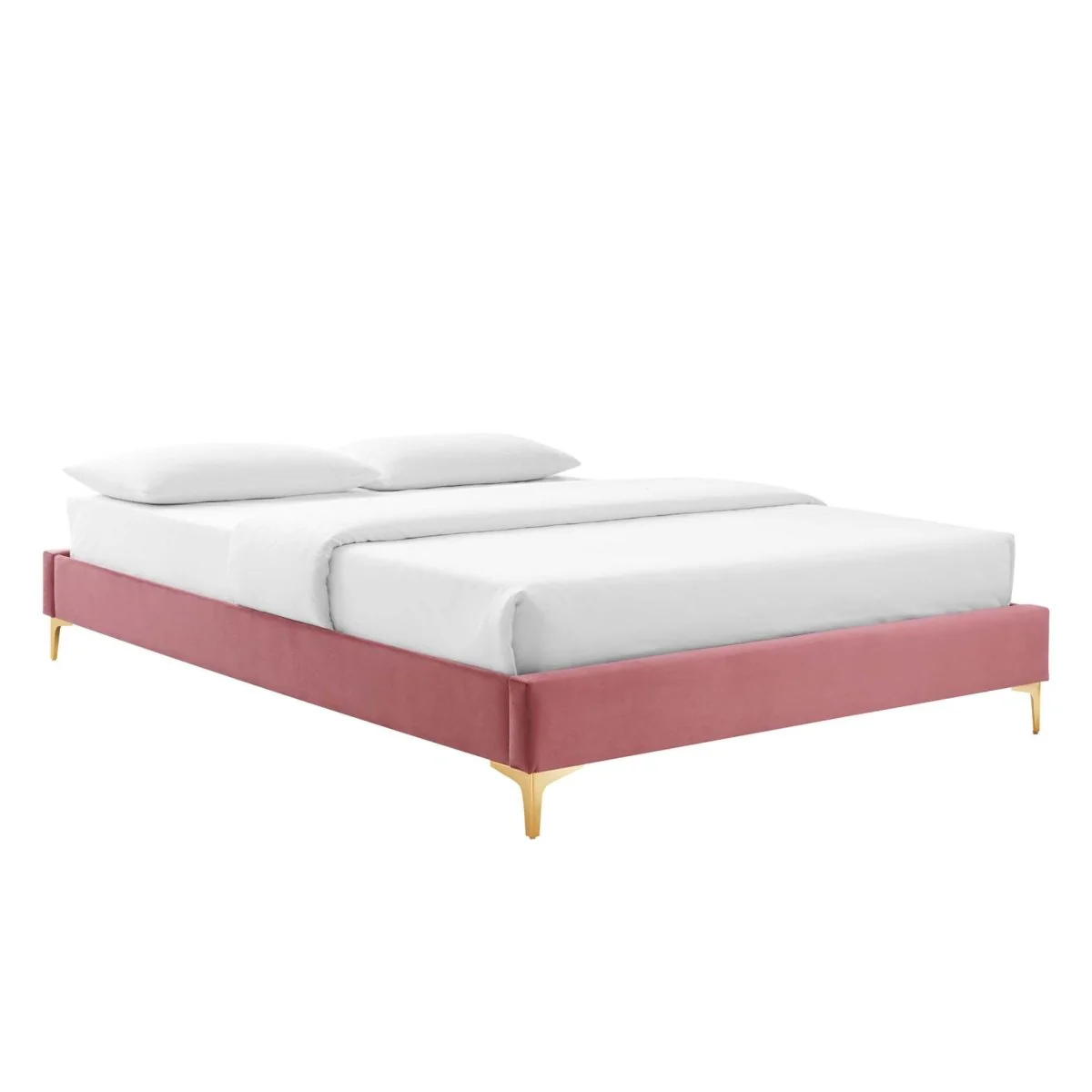 Performance Velvet Platform Bed Frame with Gold Metal Legs - Image 26