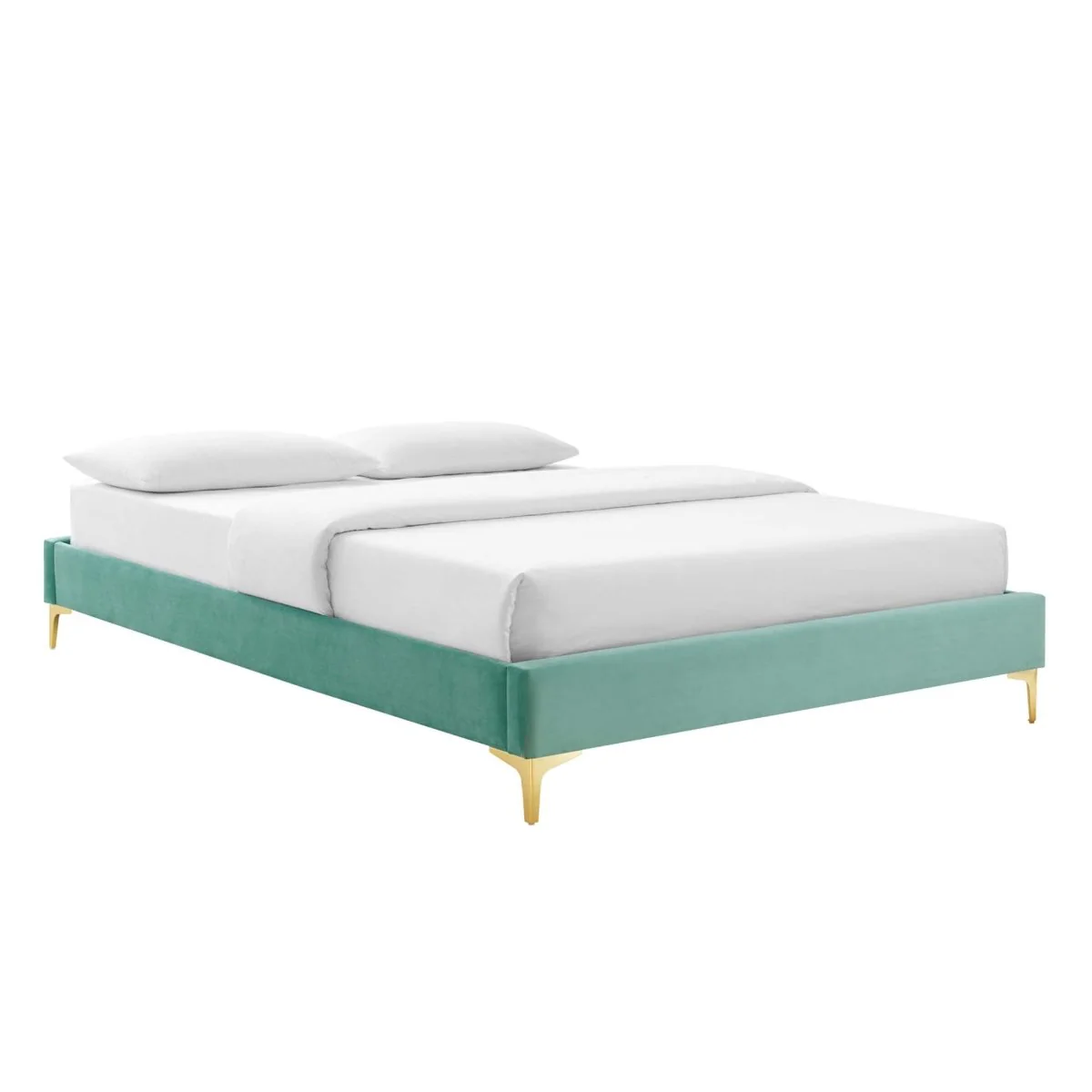 Performance Velvet Platform Bed Frame with Gold Metal Legs - Image 81