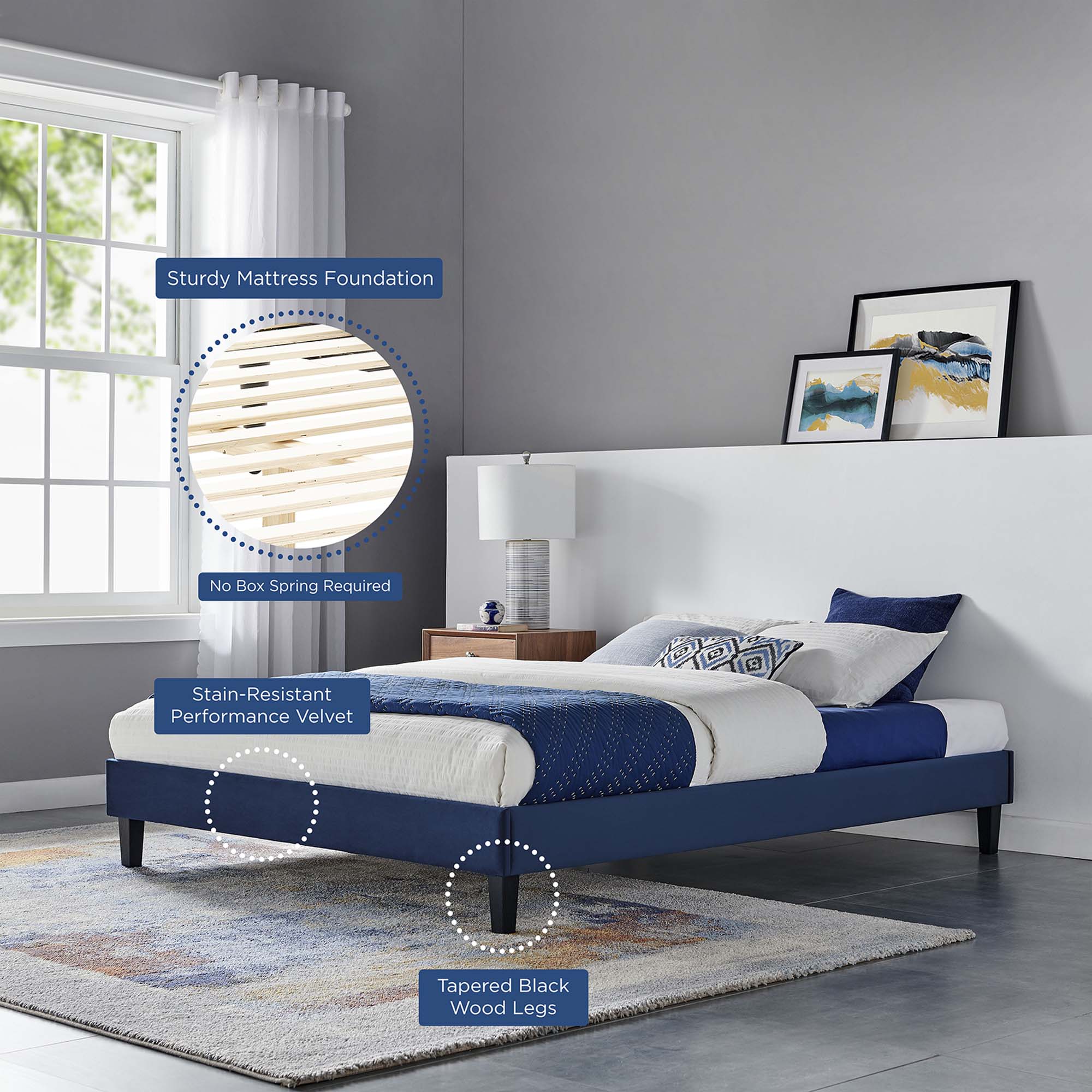 Performance Velvet Upholstered Platform Bed Frame - Image 42