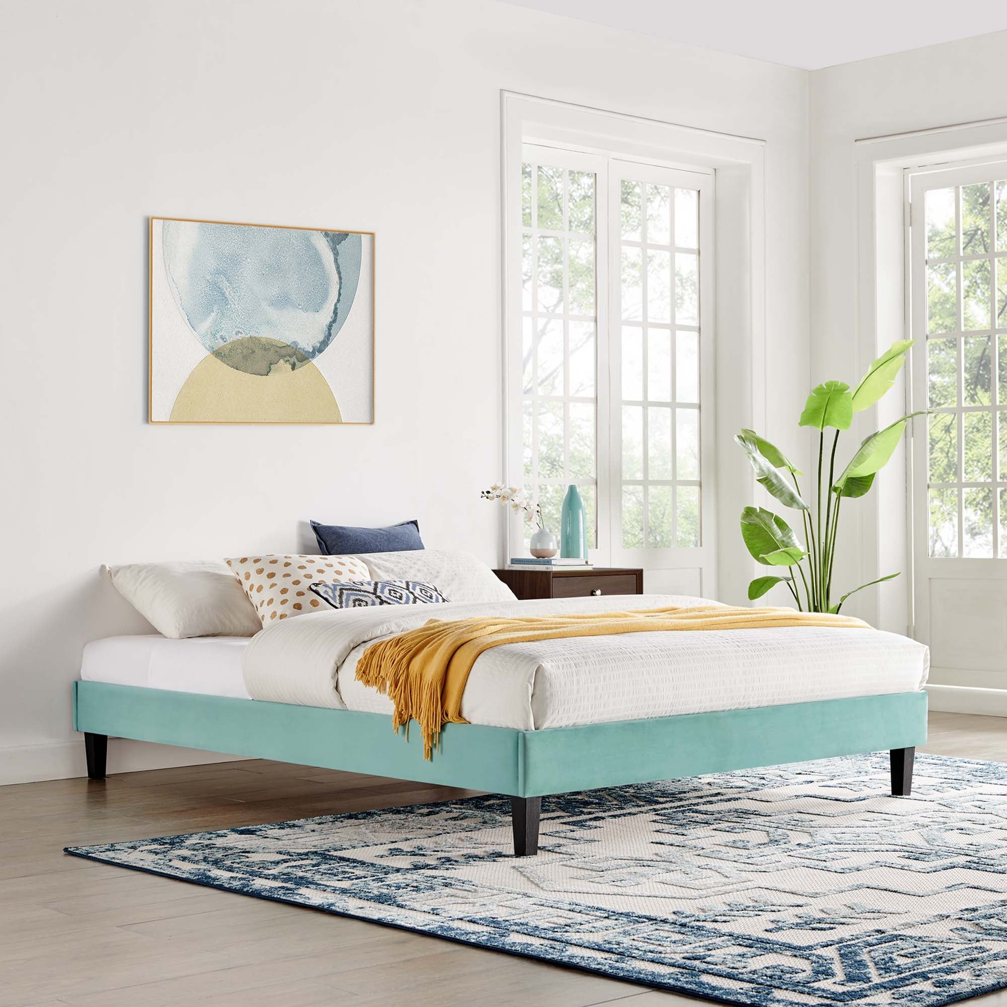 Performance Velvet Upholstered Platform Bed Frame - Image 75