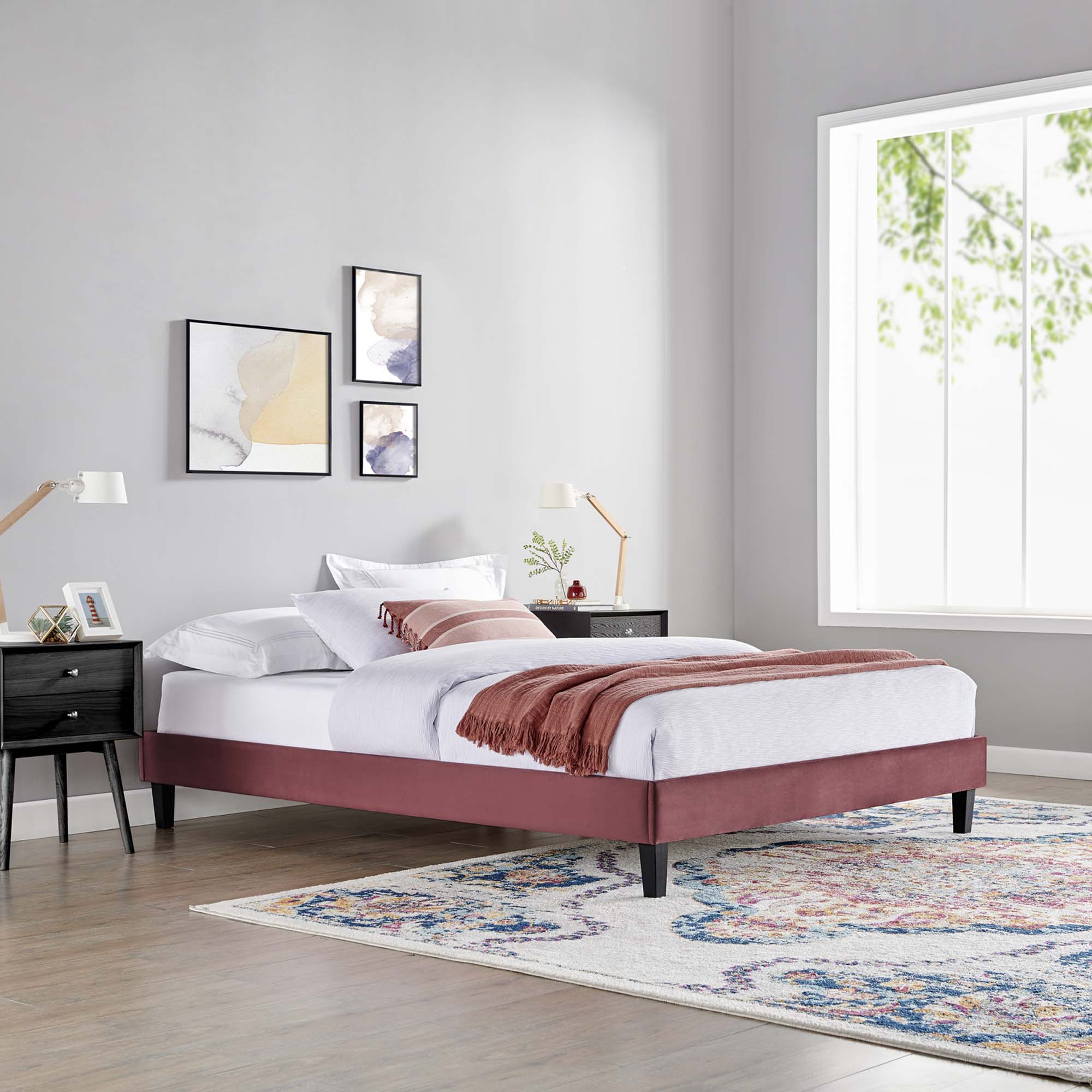 Performance Velvet Upholstered Platform Bed Frame - Image 90