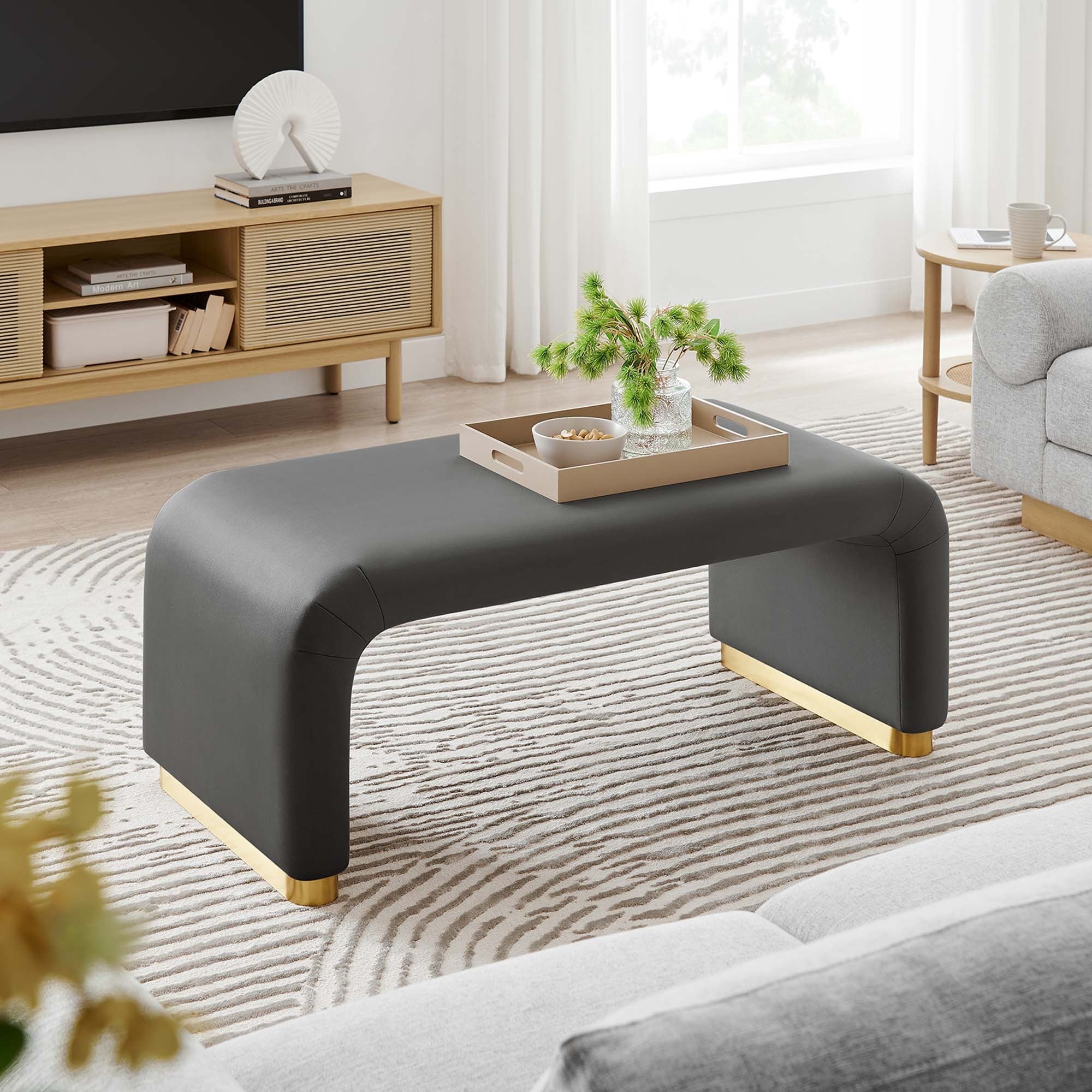 Performance Velvet Waterfall Ottoman with Metal Base – 42 Inch - Image 16
