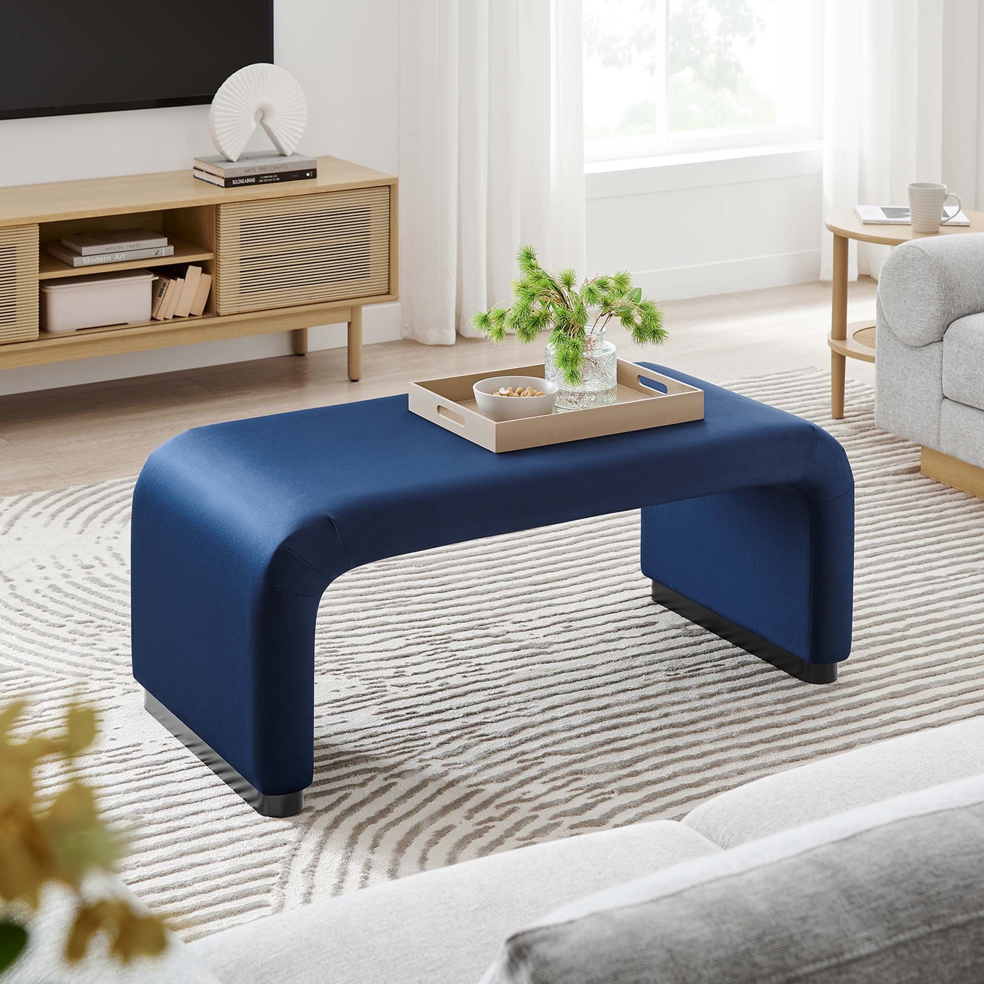 Performance Velvet Waterfall Ottoman with Metal Base – 42 Inch - Image 56
