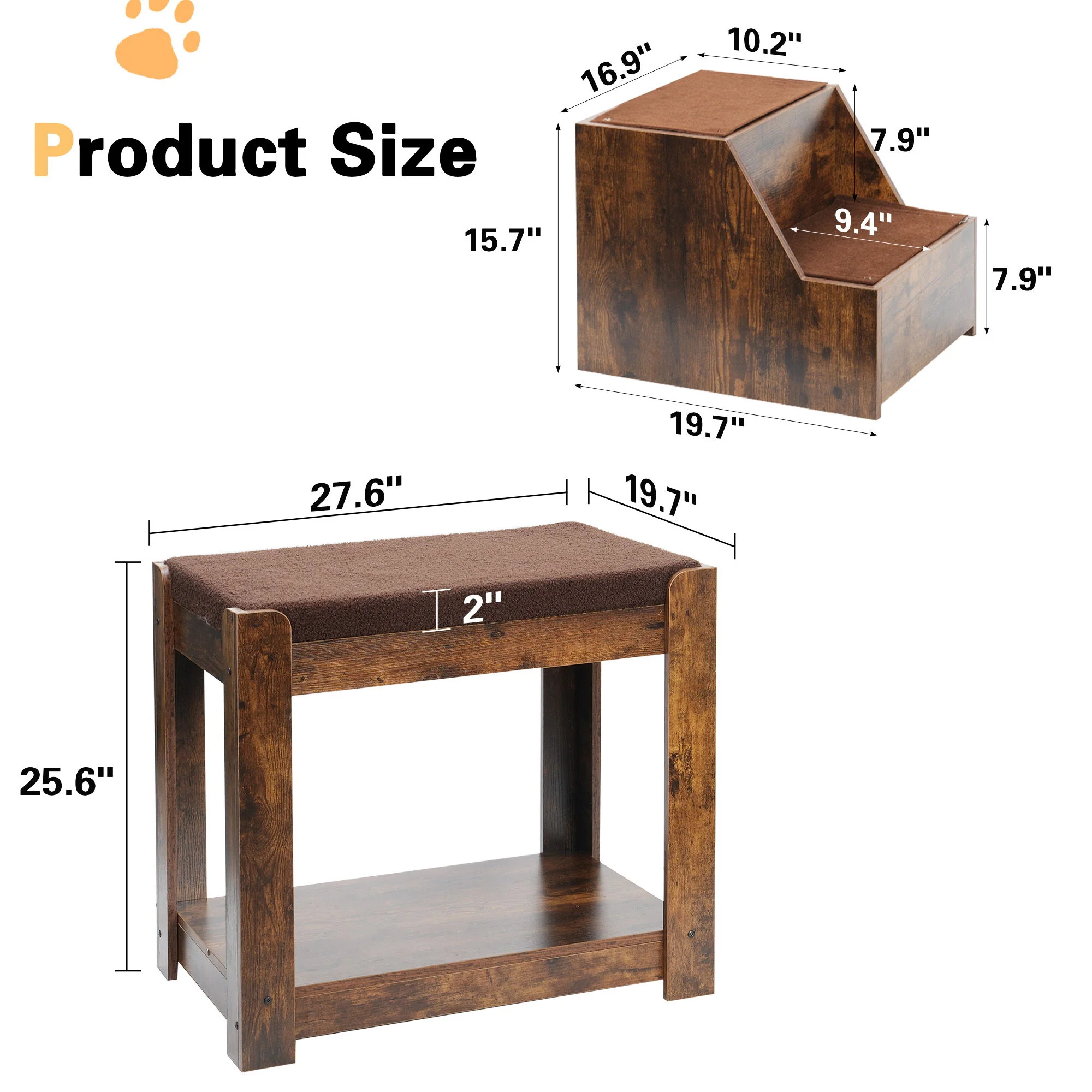 Pet Bunk Bed With Removable Step For Dogs And Cats, Multi-Level Bed Window Perch Seat Platform With Cushion And Cat Scratch Pad, Indoor Use - Dark Brown - Image 3