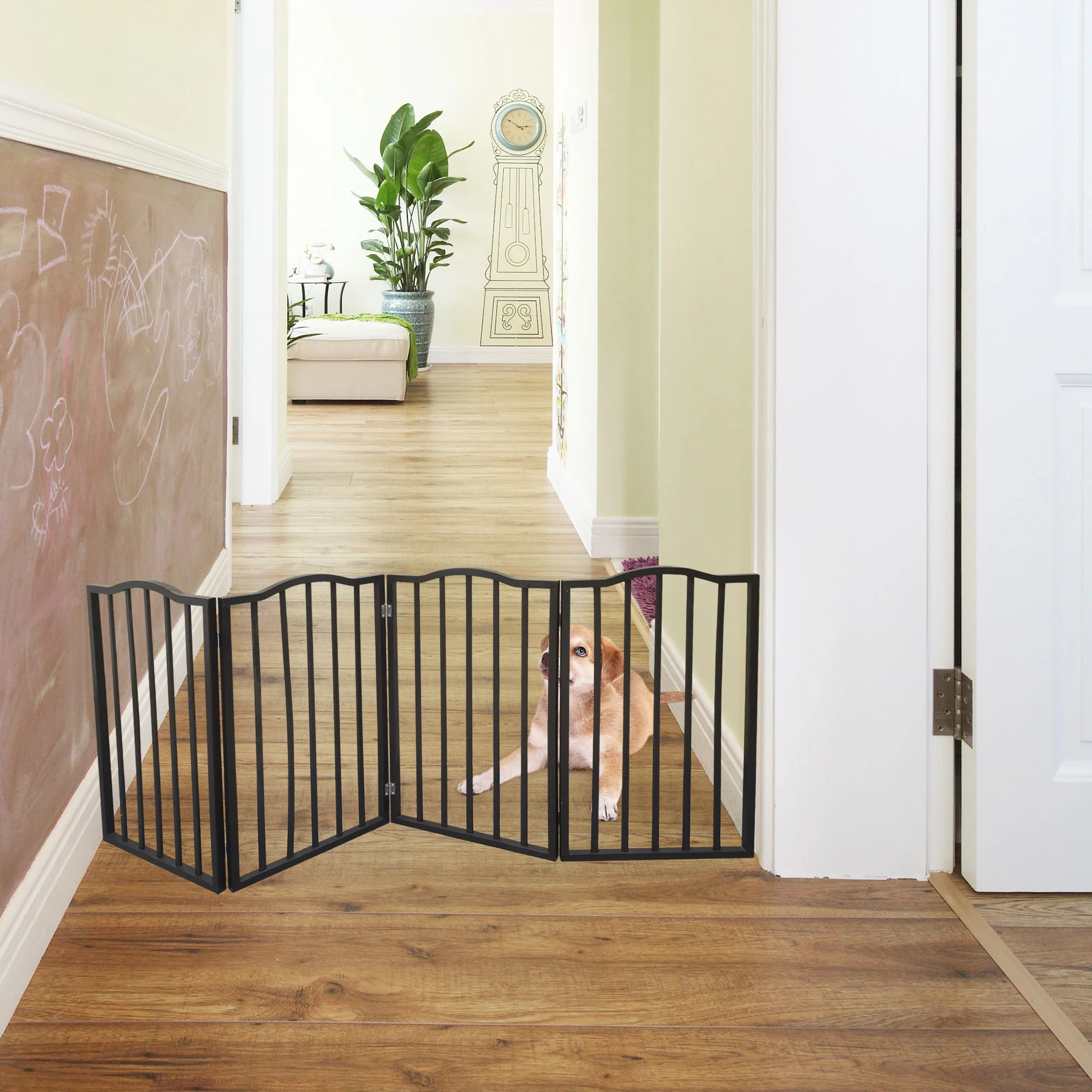 Pet Gate Dog Gate For Doorways, Stairs Or House Freestanding Folding - Dark Brown - Image 9