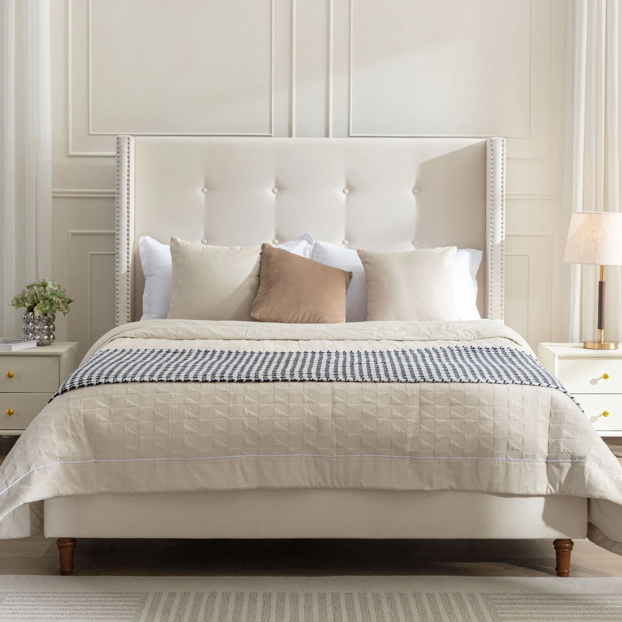 Peyton - Upholstered Bed With 54" High Headboard, Traditional Hand Buttoned Tufting - Image 5