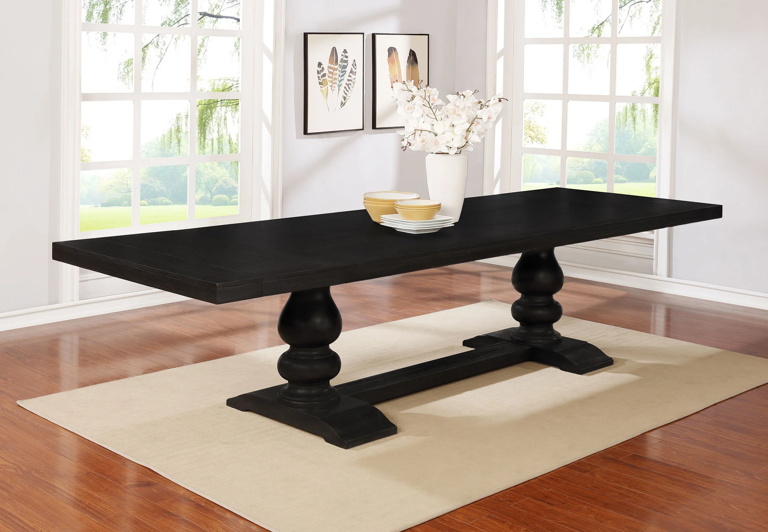 Phelps 123-inch Extension Dining Table in Distressed Noir - Image 3
