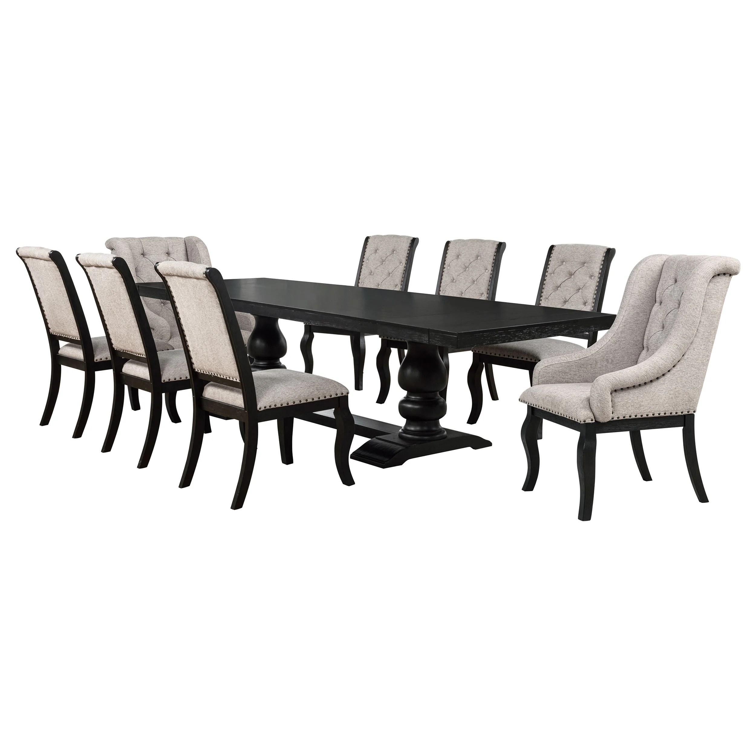 Phelps 9-Piece Dining Set, Distressed Noir with Tan Upholstery - Image 4