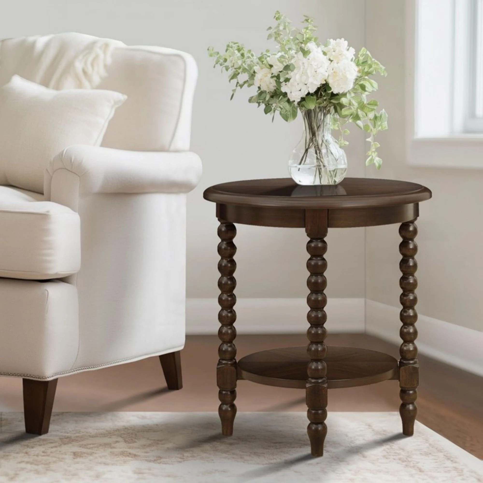 Philippe - Round End Table With Shelf - Brown - Image 4