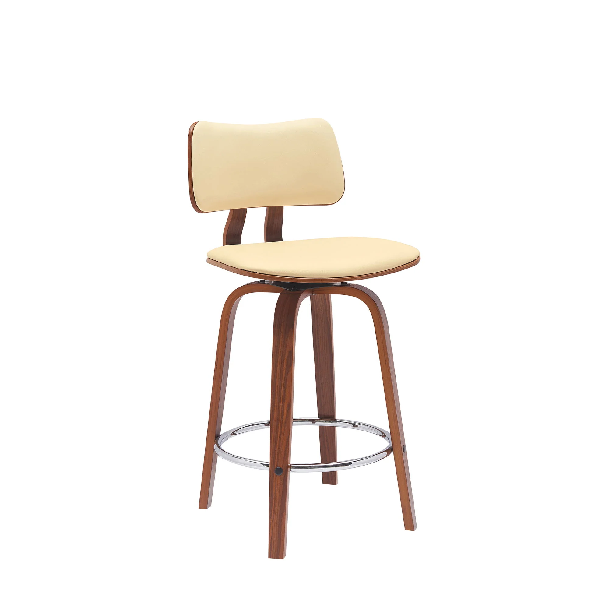 Pico - Swivel Walnut Wood Faux Leather Stool - Image 2