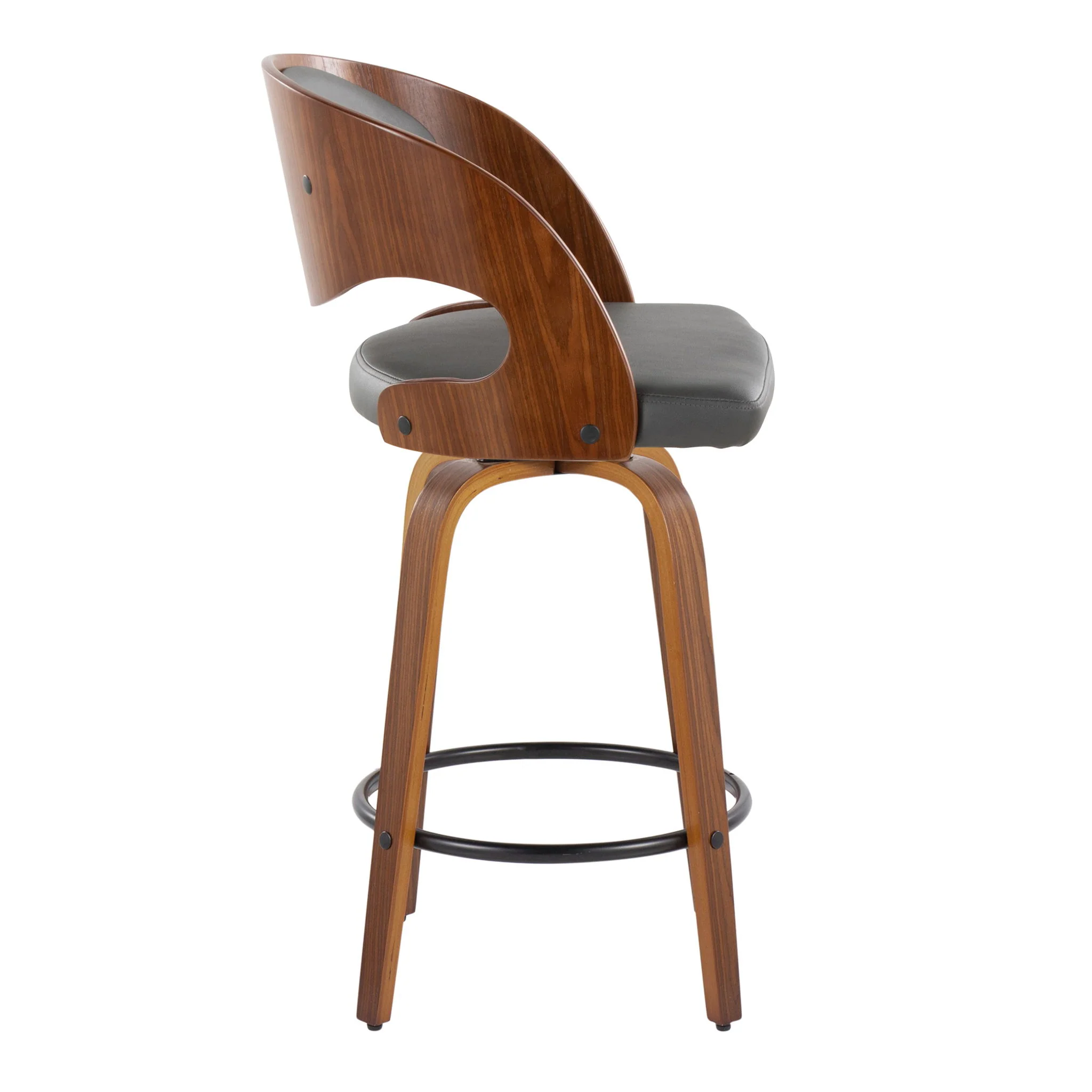 Pino - Mid Century Modern Fixed Height Barstool With Swivel With Round Footrest (Set of 2) - Image 4