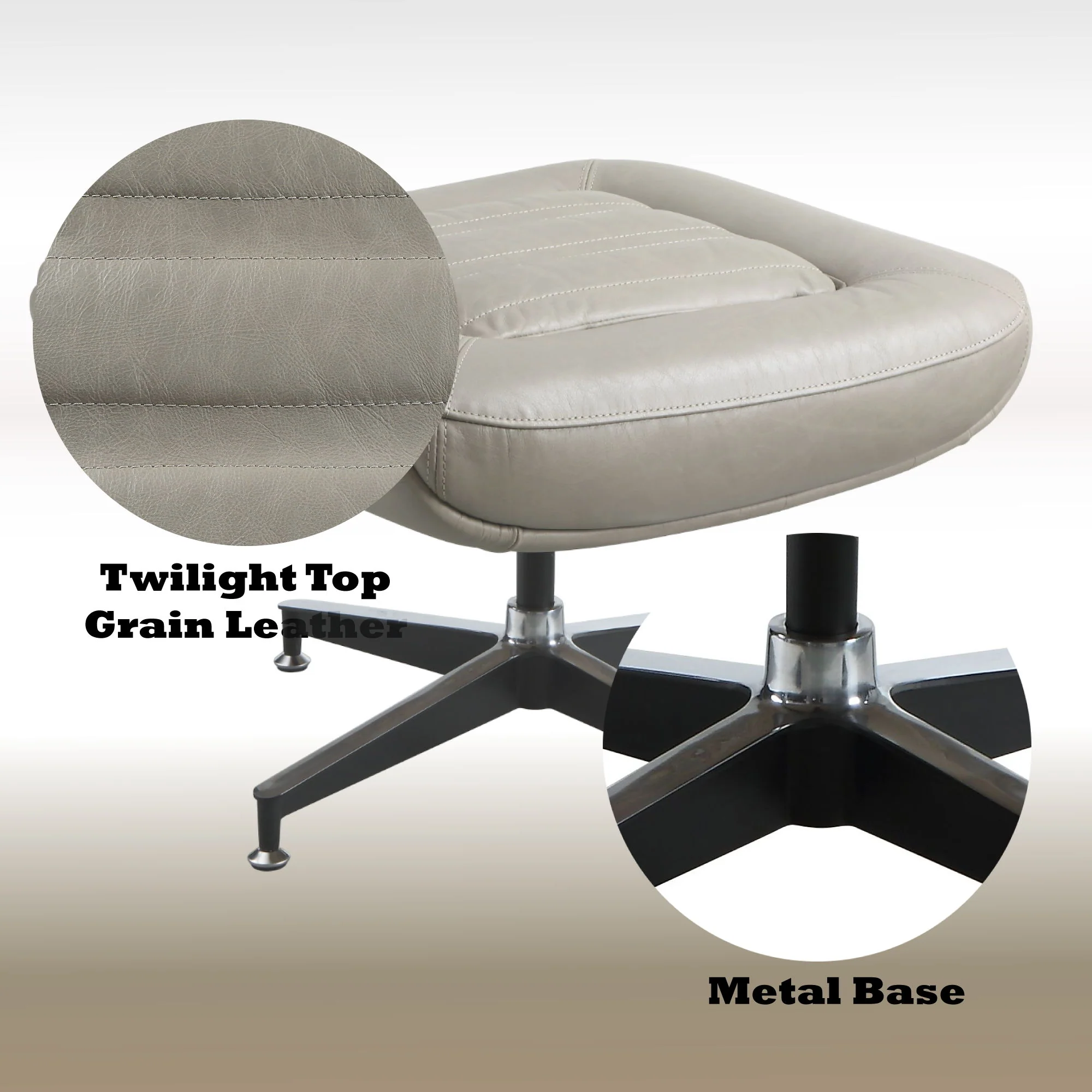 Piran - Twilight Top Grain Leather Accent Chair And Ottoman With Swivel - Gray - Image 4