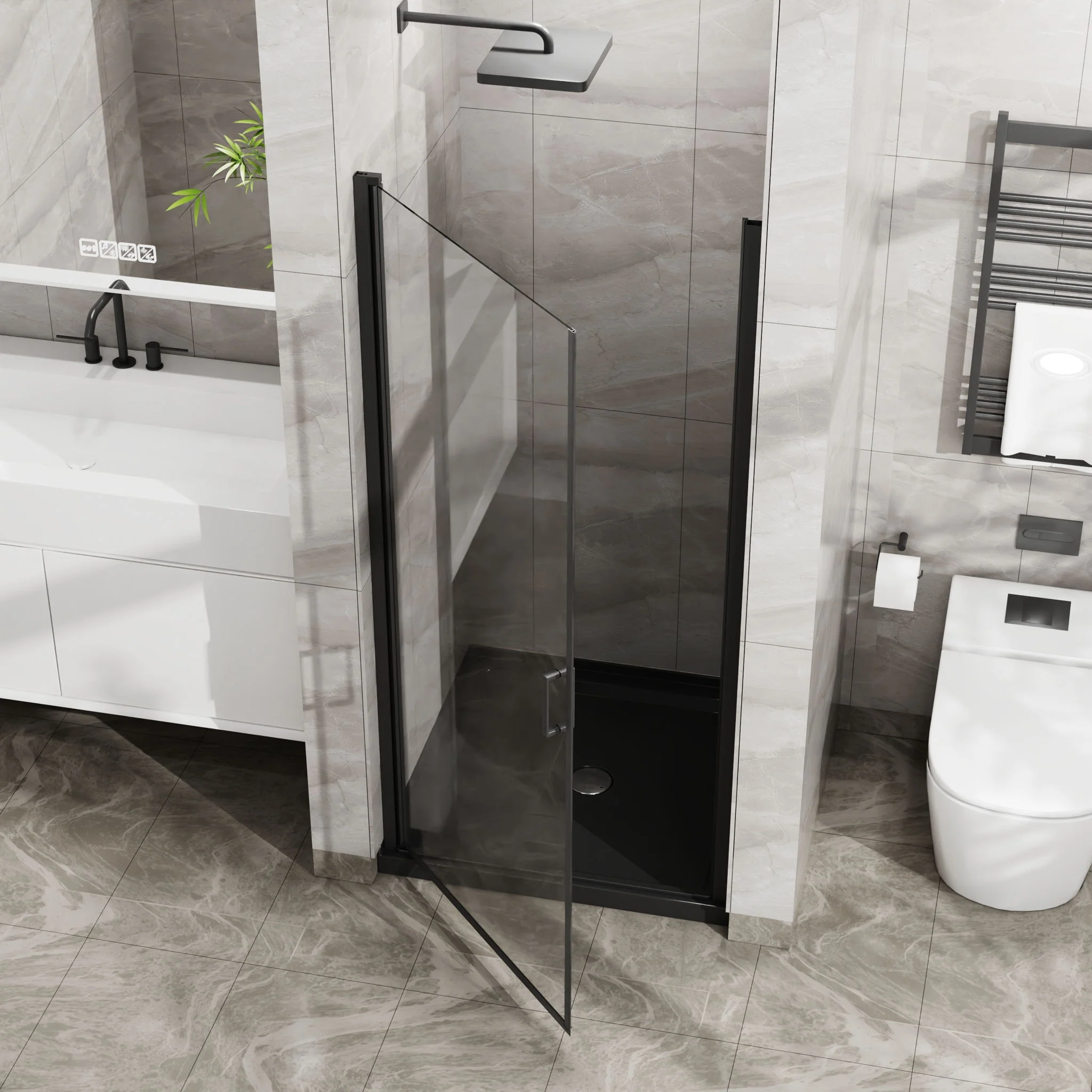 Pivot Shower Door, Tempered Glass, Semi Frameless - Image 5