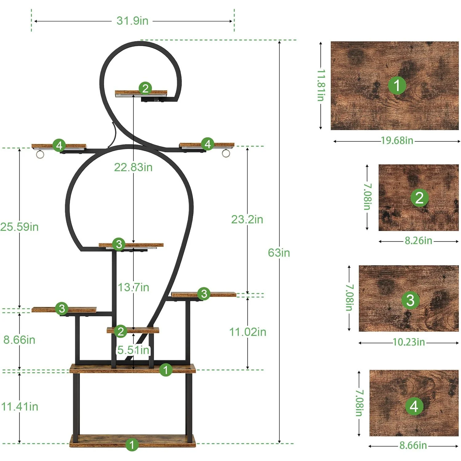 Plant Stand Indoor With Grow Light, 9 Tiered 63" Tall Indoor Plant Shelves For Multiple Plants - Walnut / Black - Image 6
