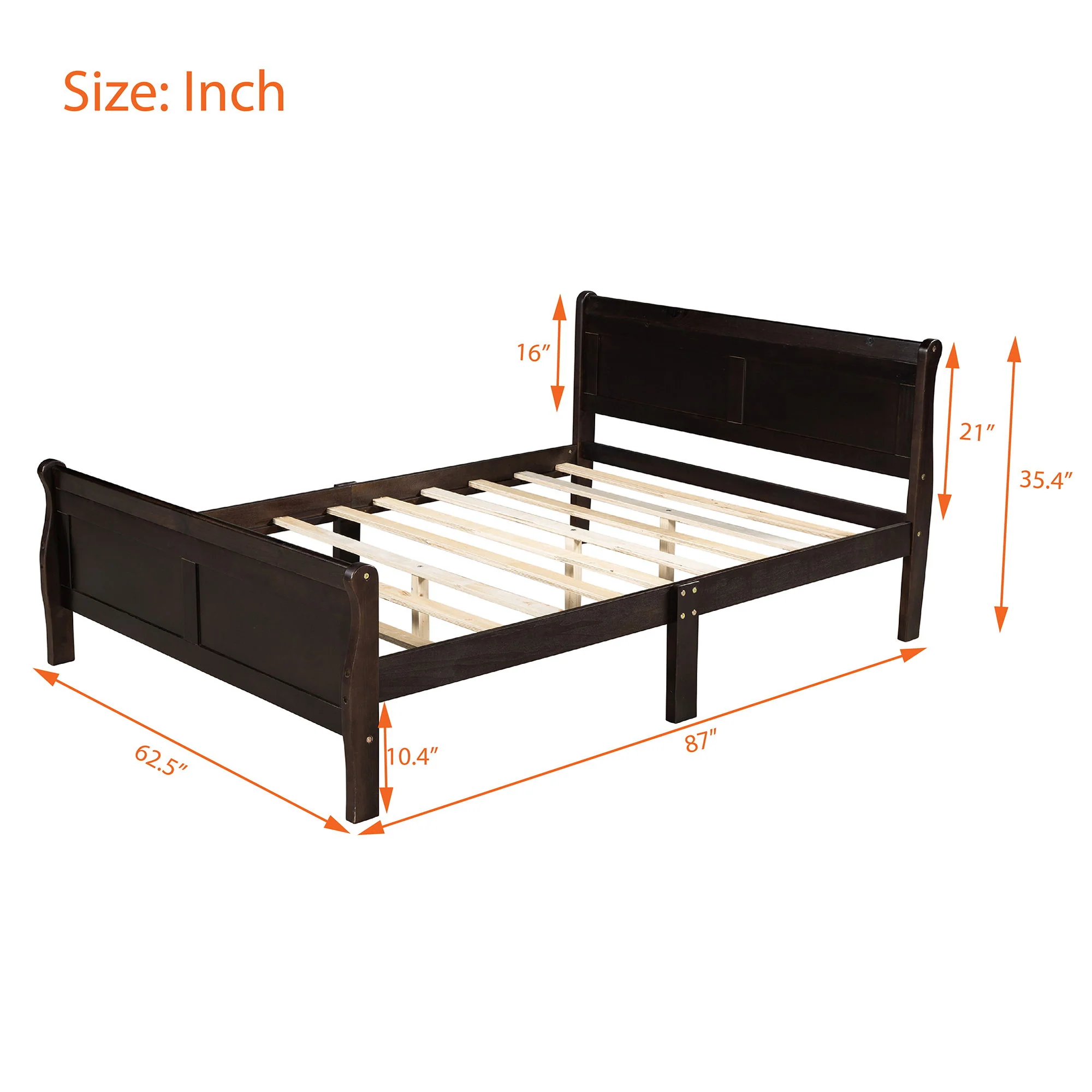 Platform Bed Frame Mattress Foundation Sleigh Bed With Headboard / Footboard / Wood Slat Suppor - Image 39