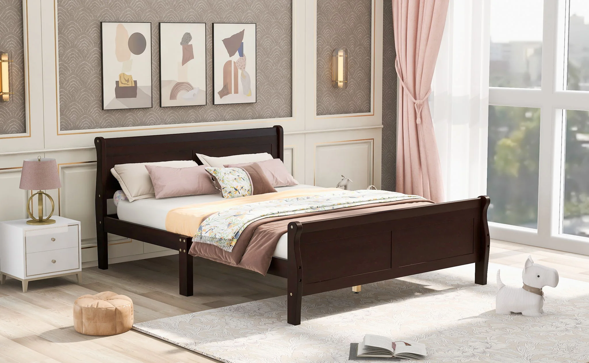 Platform Bed Frame Mattress Foundation Sleigh Bed With Headboard / Footboard / Wood Slat Suppor - Image 49