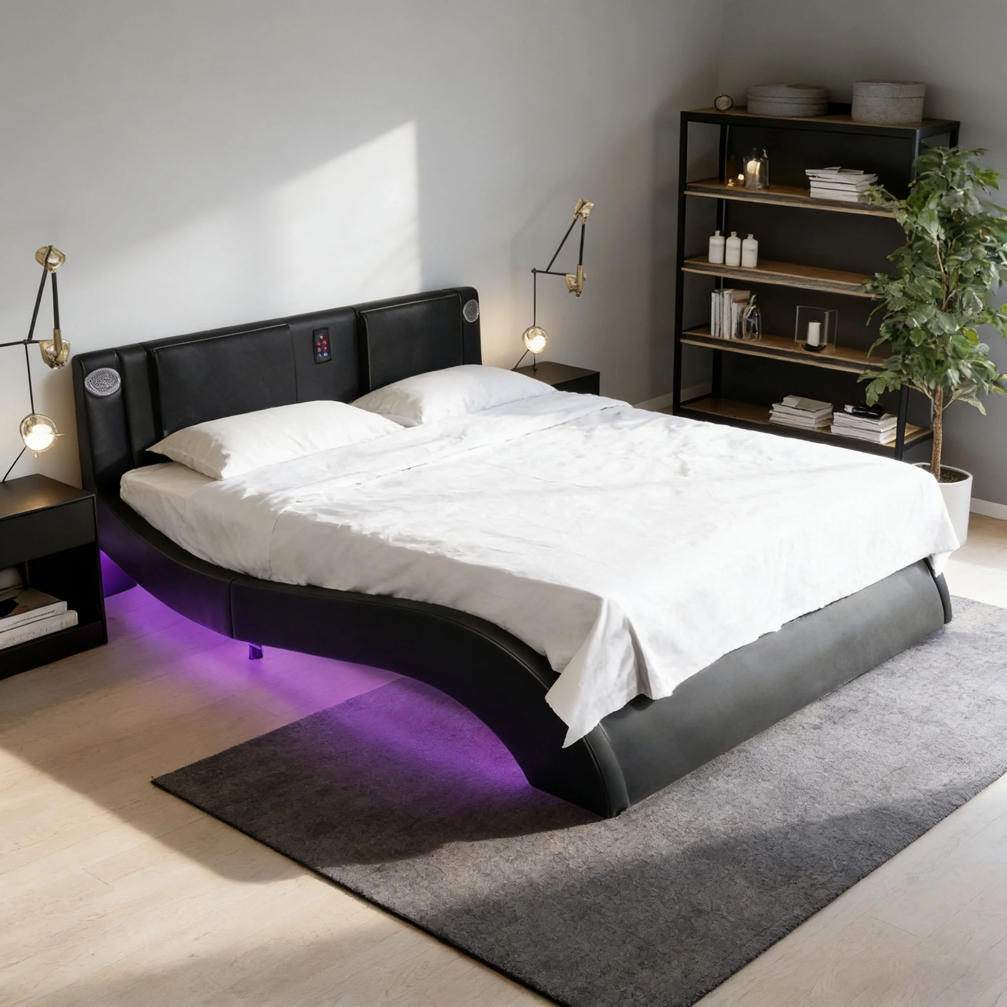 Platform Bed Frame With LED Lighting, tooth Music, Vibration Massage - Image 25