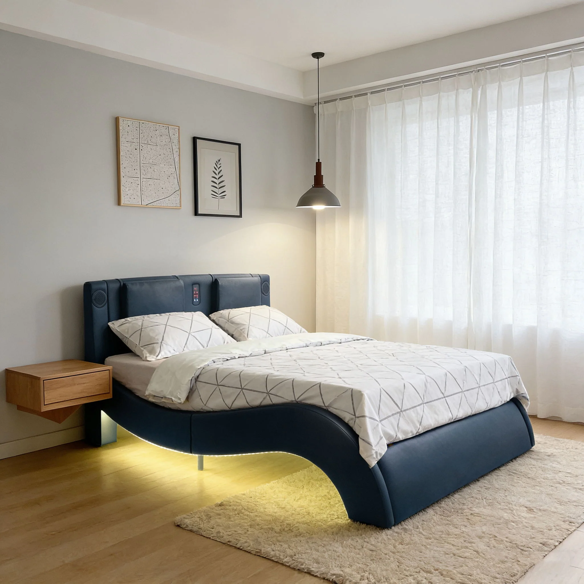 Platform Bed Frame With LED Lighting, tooth Music, Vibration Massage - Image 34